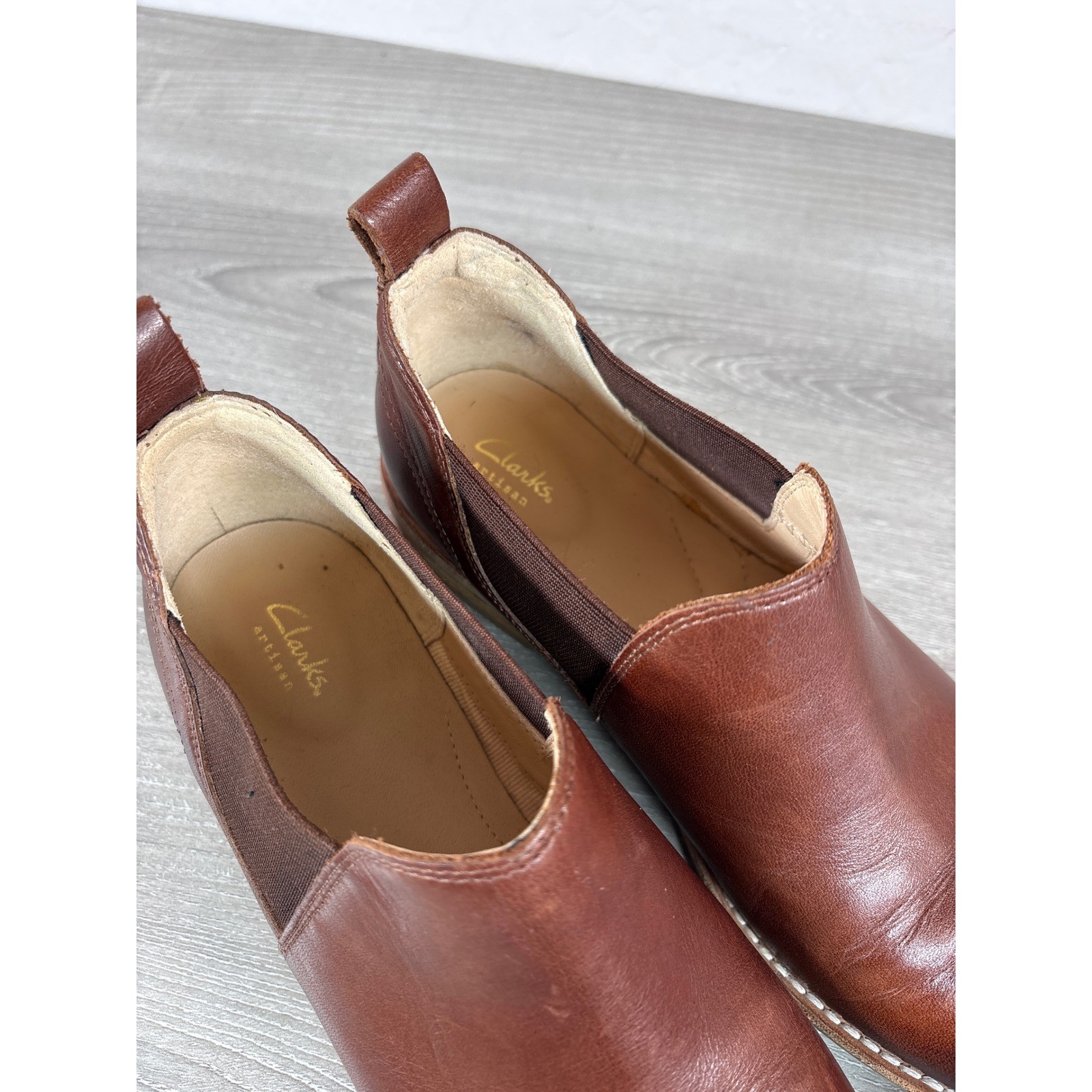 Clarks Edenvale Page Brown Leather Slip On Chelsea Bootie Loafers Shoes Size 7