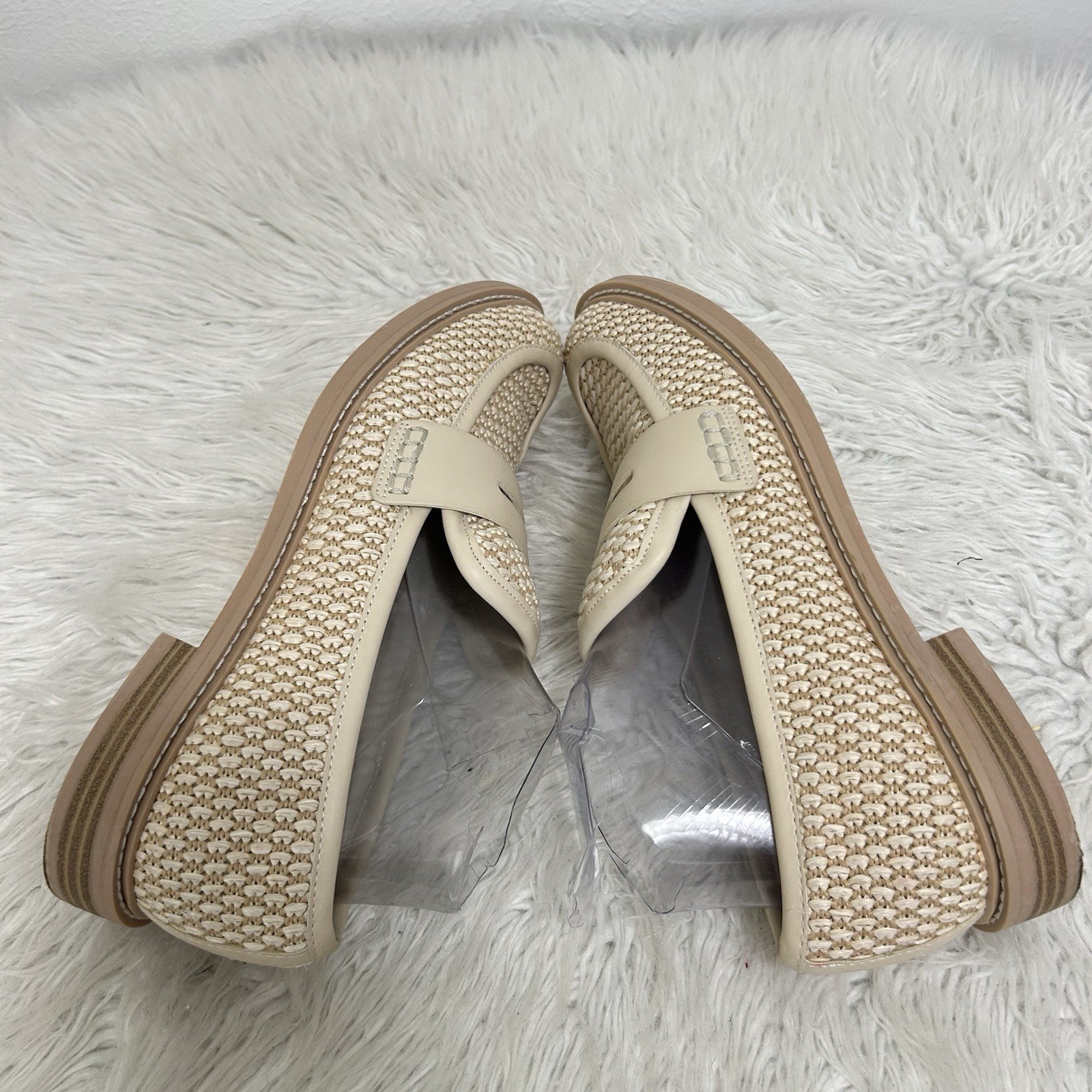 Dolce Vita Beige Hanya Loafers Woven Raffia Textile Size 9.5M Preppy Coastal