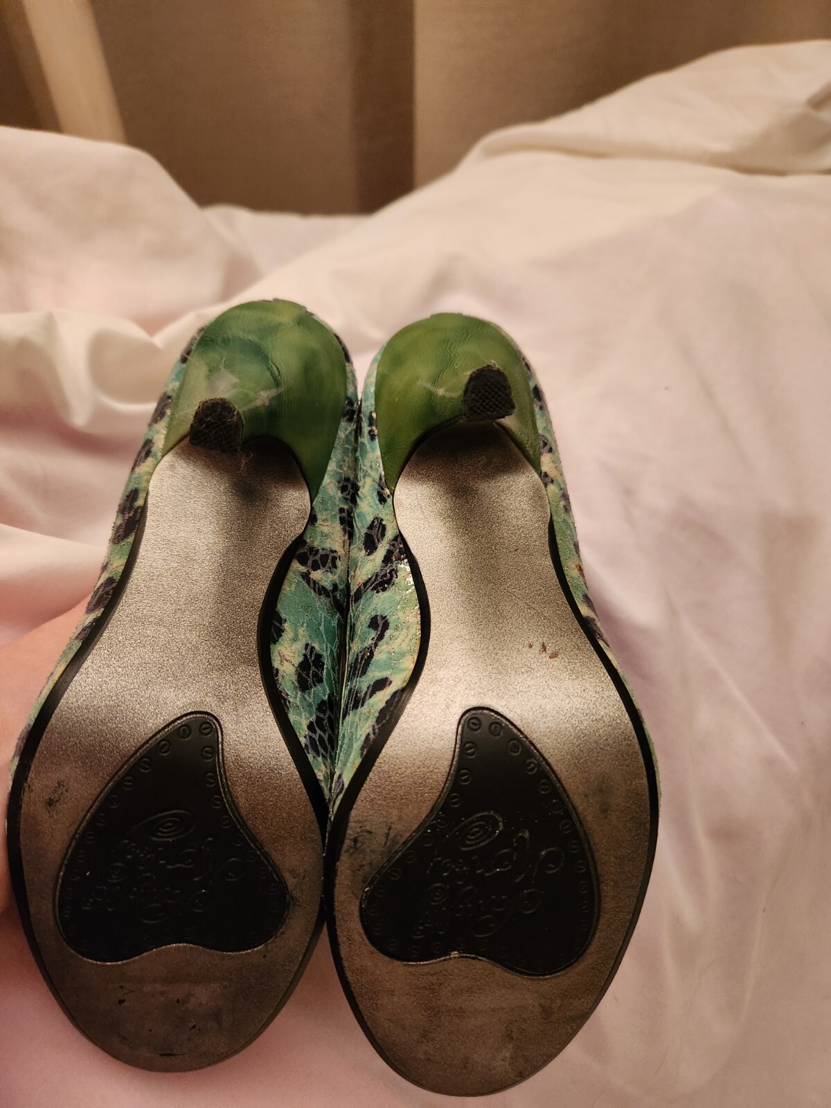Naughty Monkey 7 Green And Blue W/ Black Leopard Print & Gold Sparkle Pumps