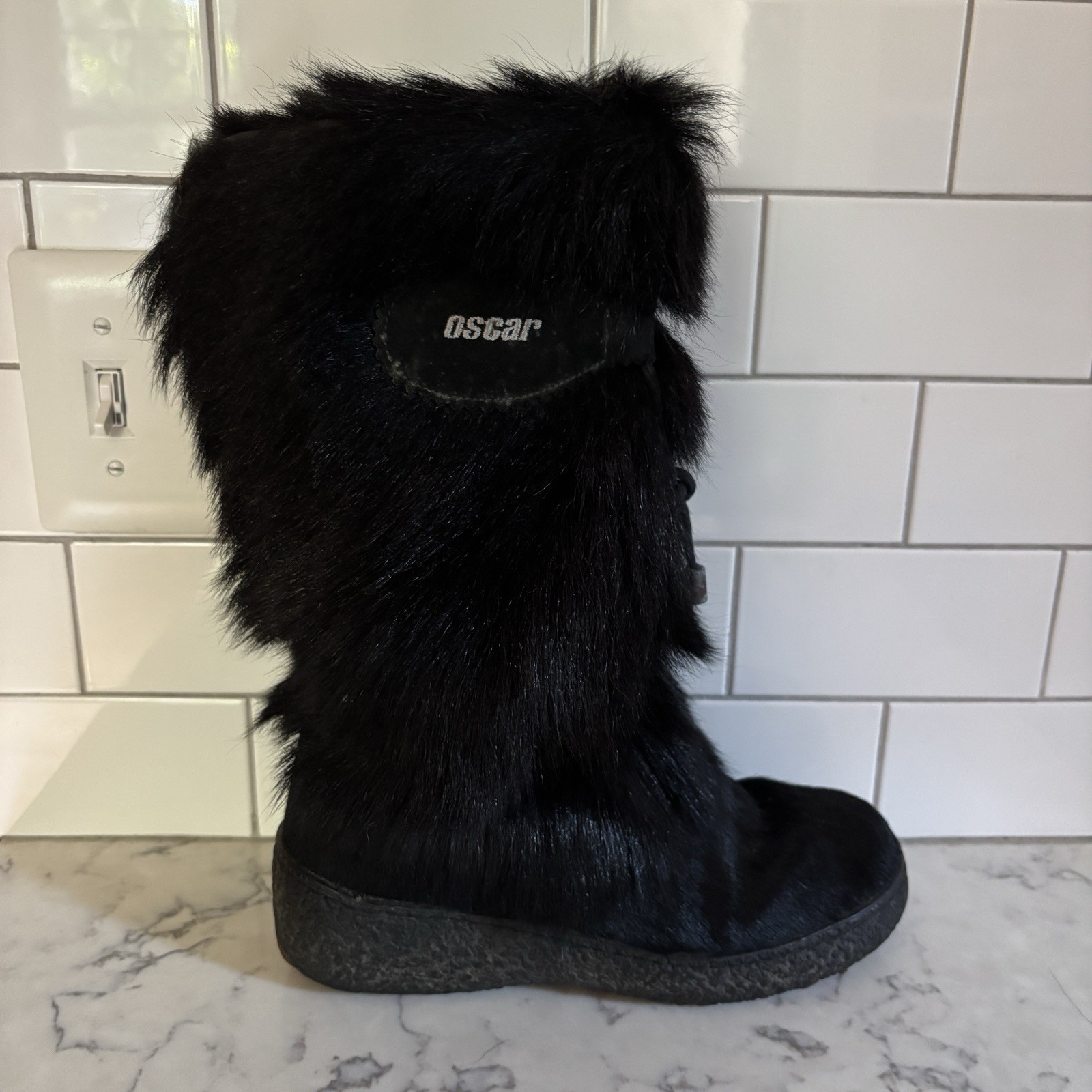 OSCAR SPORT FUR BOOTS Yeti 8.5 US 39 EU Black Goat Long Hair Made In ITALY