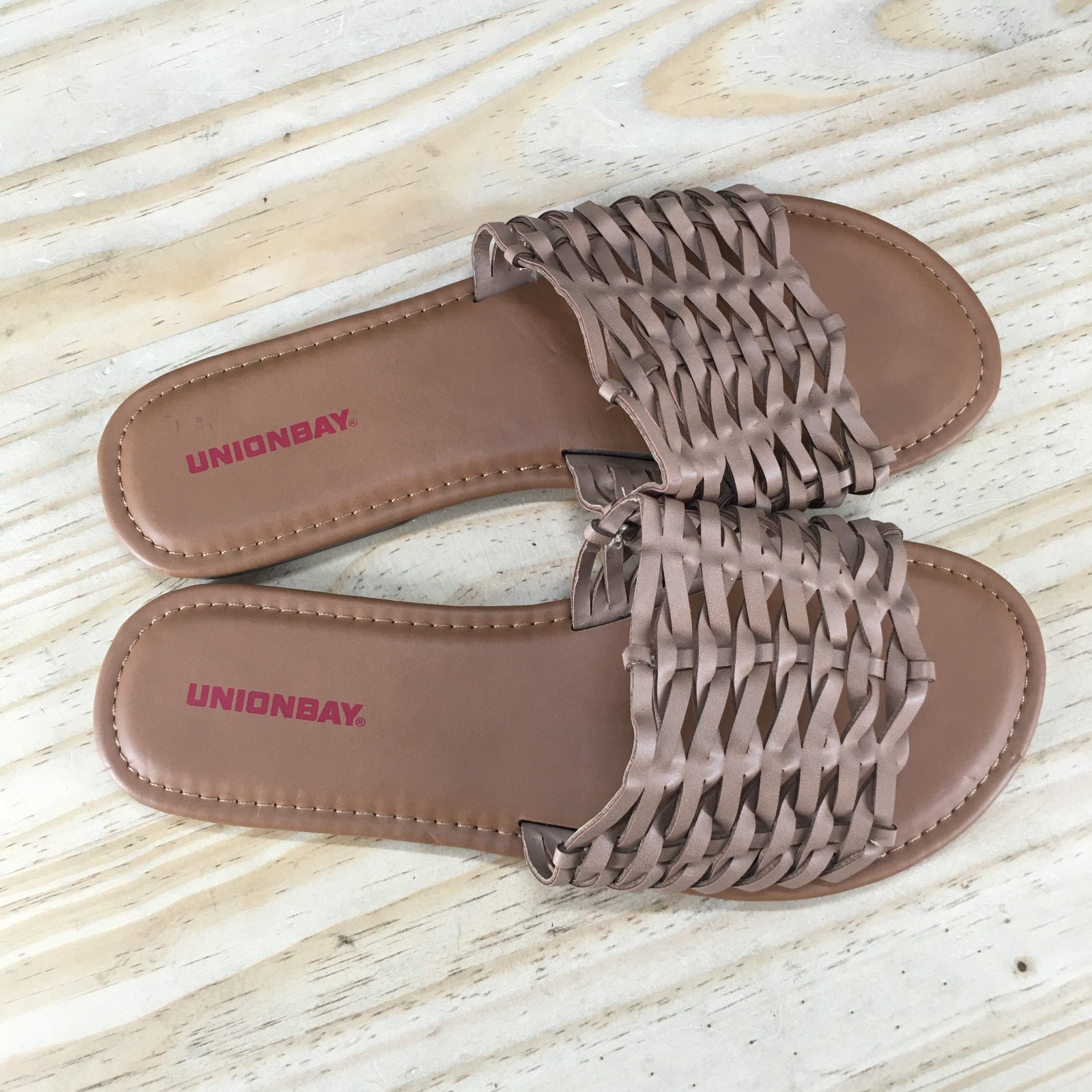 Unionbay Sandals Womens 8.5 M Rowan Slide Brown Faux Leather Casual Flats NEW
