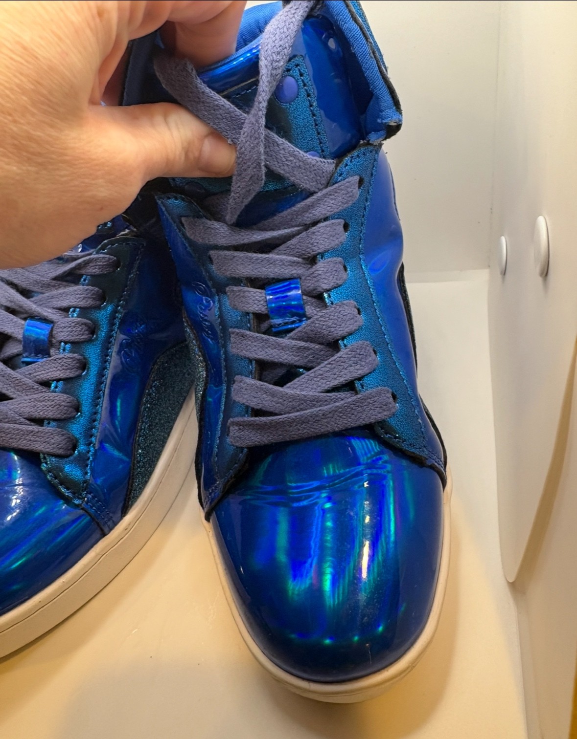 Pastry shoes womens size 5, blue high tops, shiny, Glam Pop Tart Glitter Dance