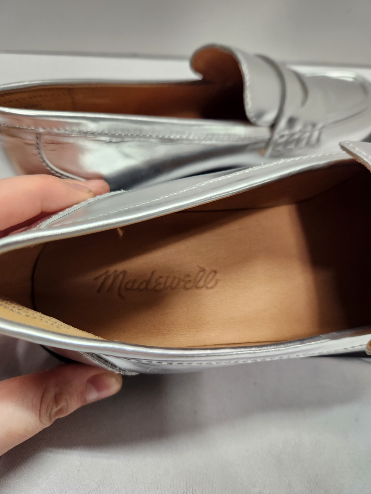Madewell The Vernon Loafers Flats Sz 8.5 Silver Specchio Metallic Leather Slip