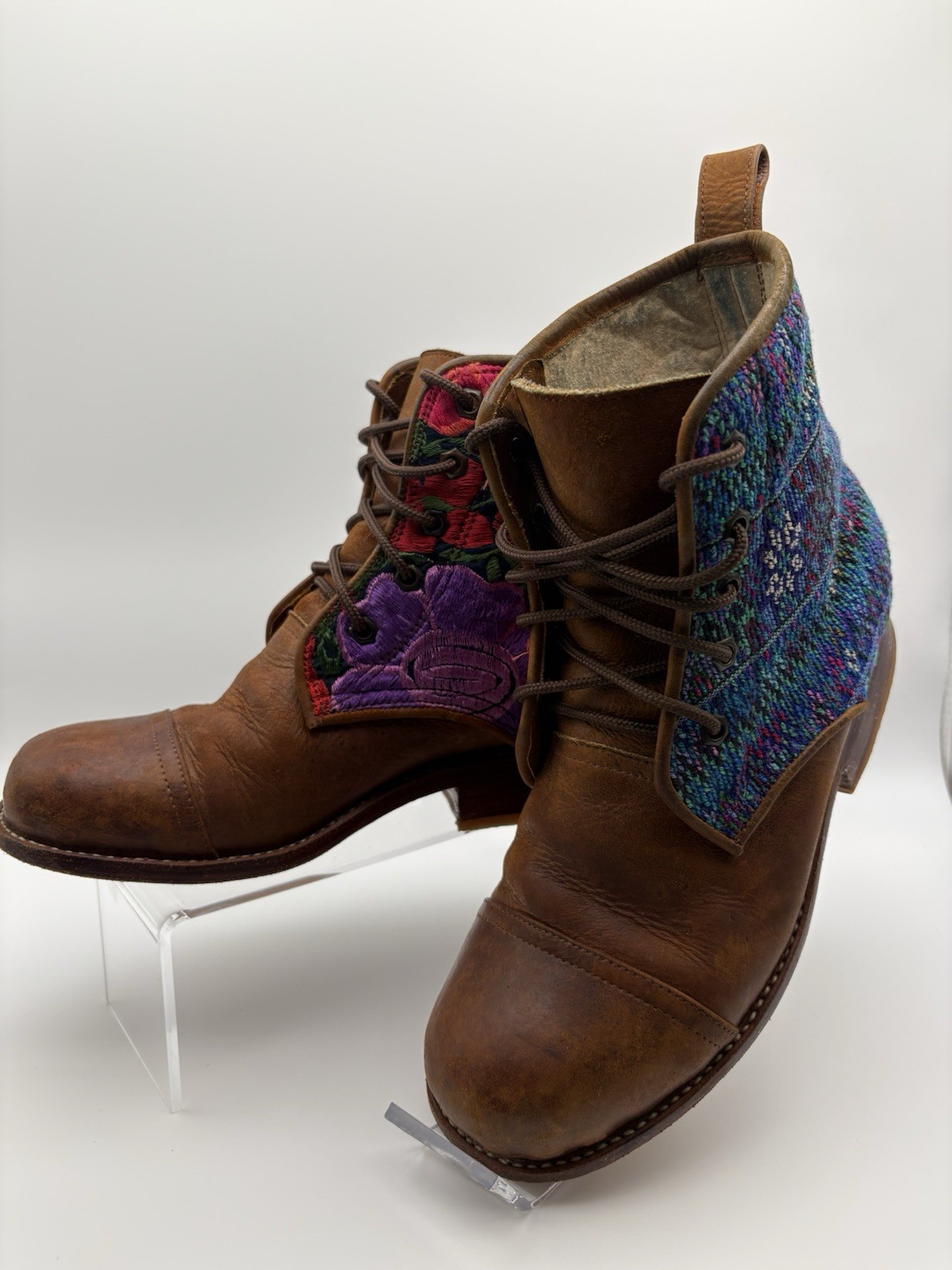 Teysha Custom Handwoven Embroidered Peace Floral Boot – Brown/Multi 6.5/7