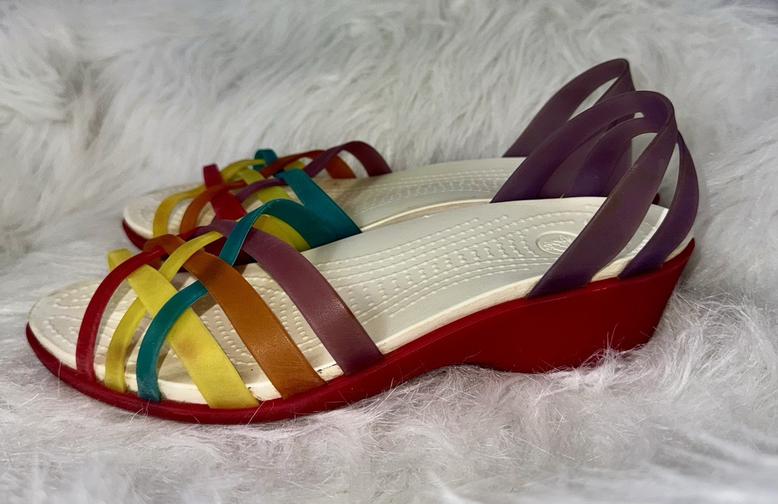 Crocs Isabella Huarache Womens Size 7 Wedge Strappy Jelly Multi Color Sandals