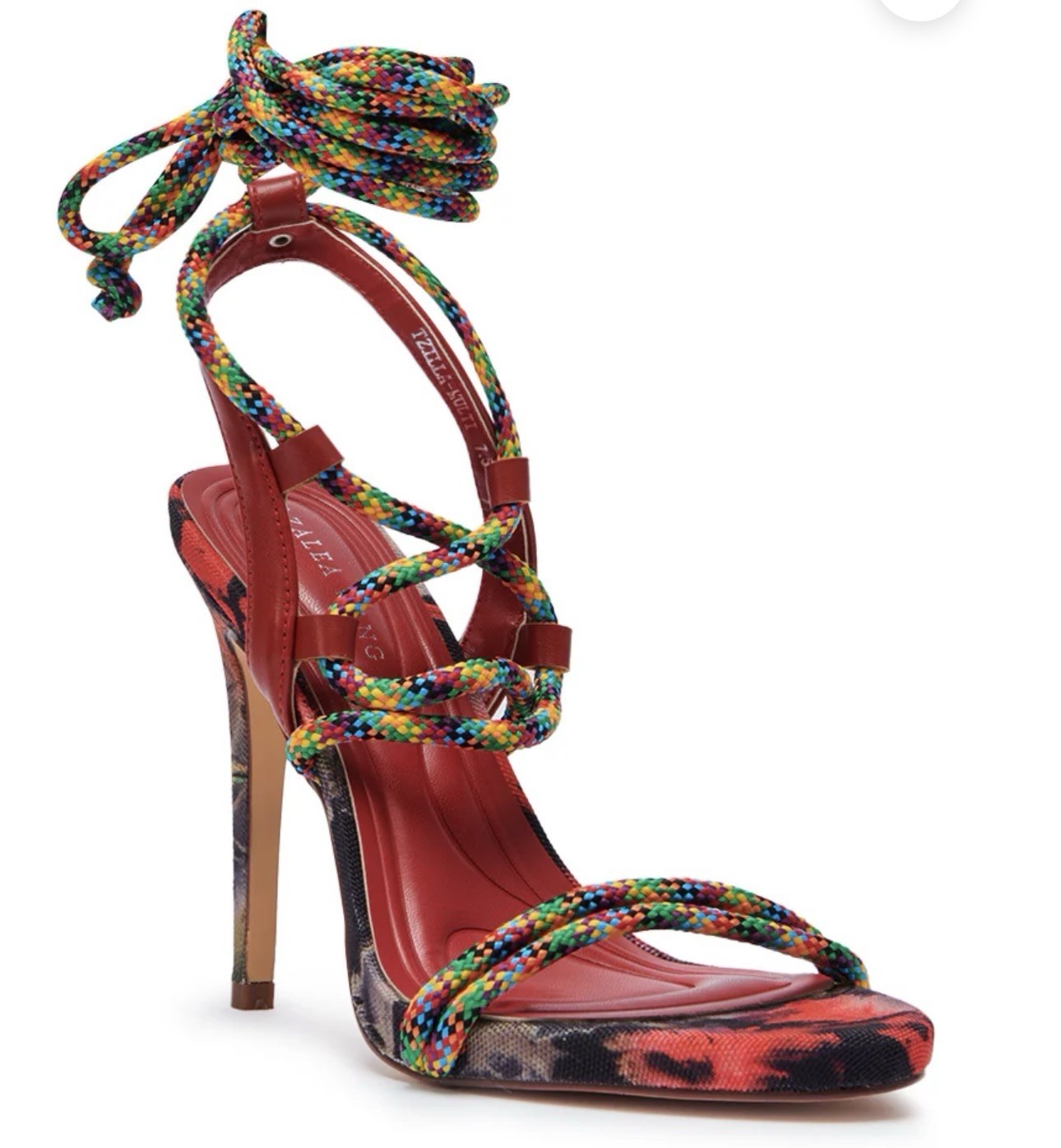 Azalea Wang Red Multicolor Strappy Ankle Strap Stiletto Heel Women’s Sz 6