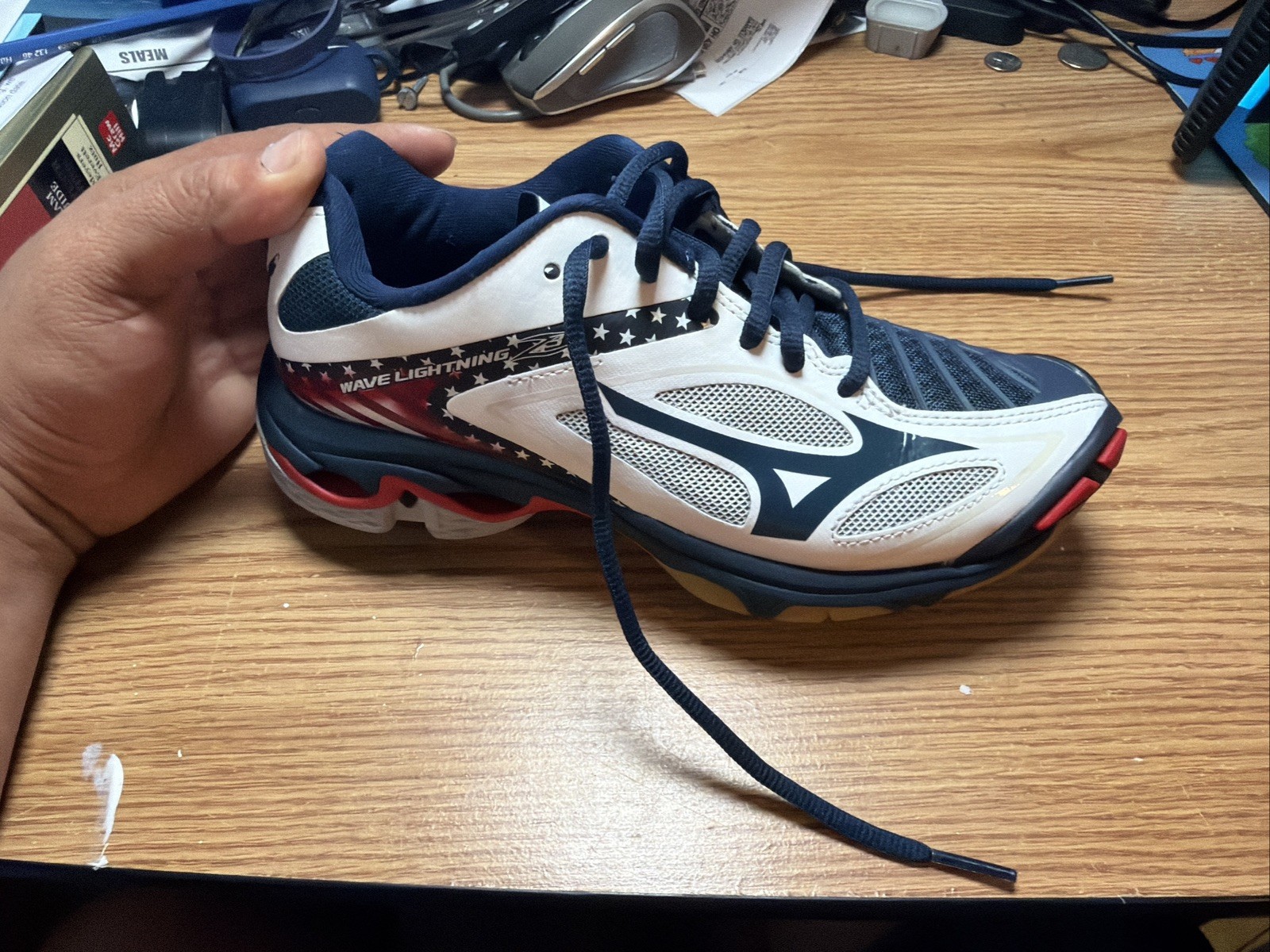 Mizuno Womens Sz 6 Wave Lightning Z3 430228 OUOU Red White Blue Running Shoes