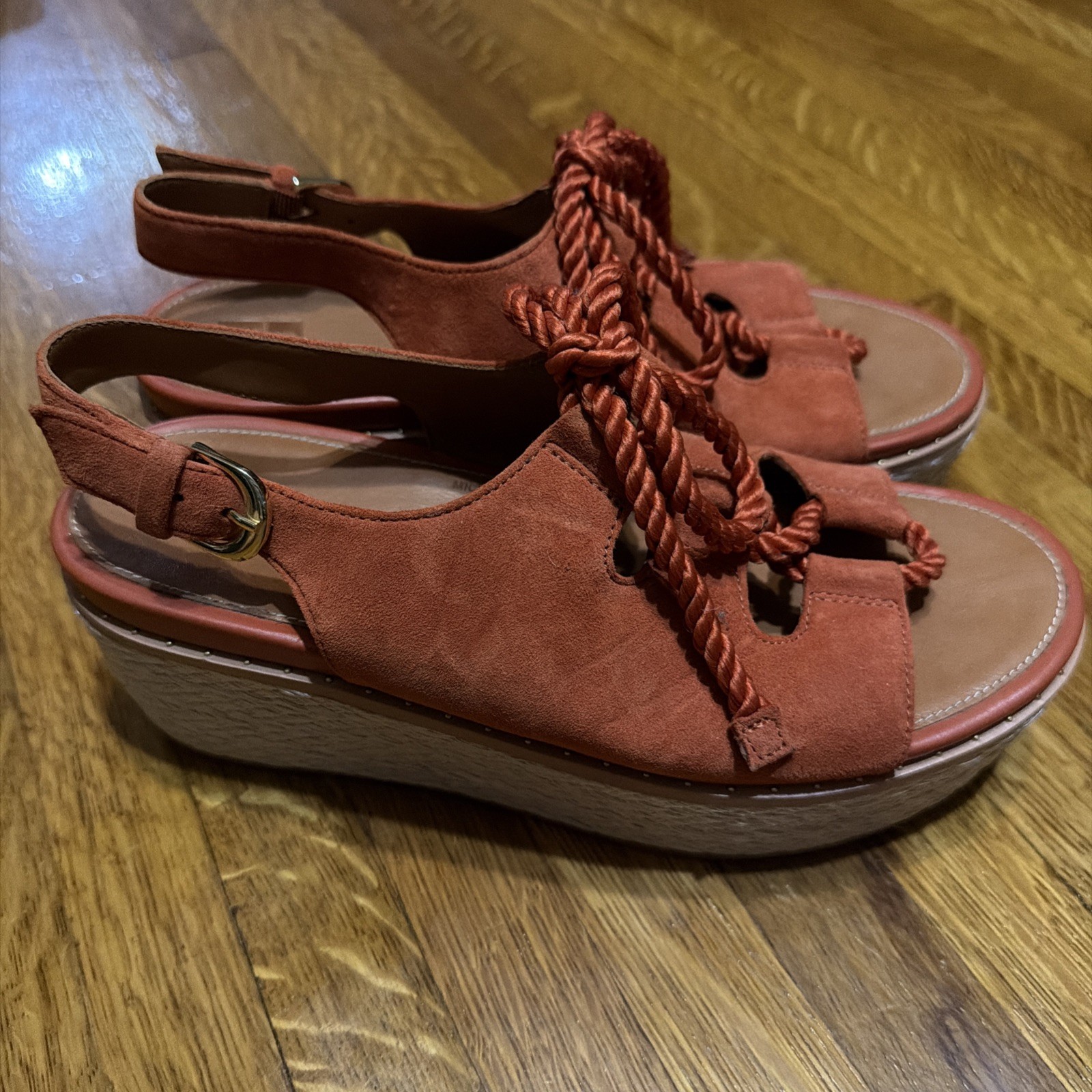 Fitflop Women Felicity Lace Up Suede Back Strap Platform Sandal Burnt Orange 8M