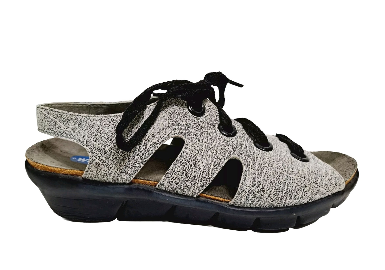 Wolky Woman’s Size 9 Alula Slingback Open Toe Lace Up Stone Gray Sandals