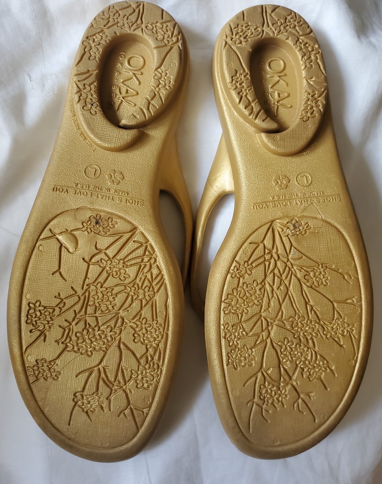 Oka B Flip Flops Sandals Women’s L 10-11 Golden Tan Made In USA Beach Pool