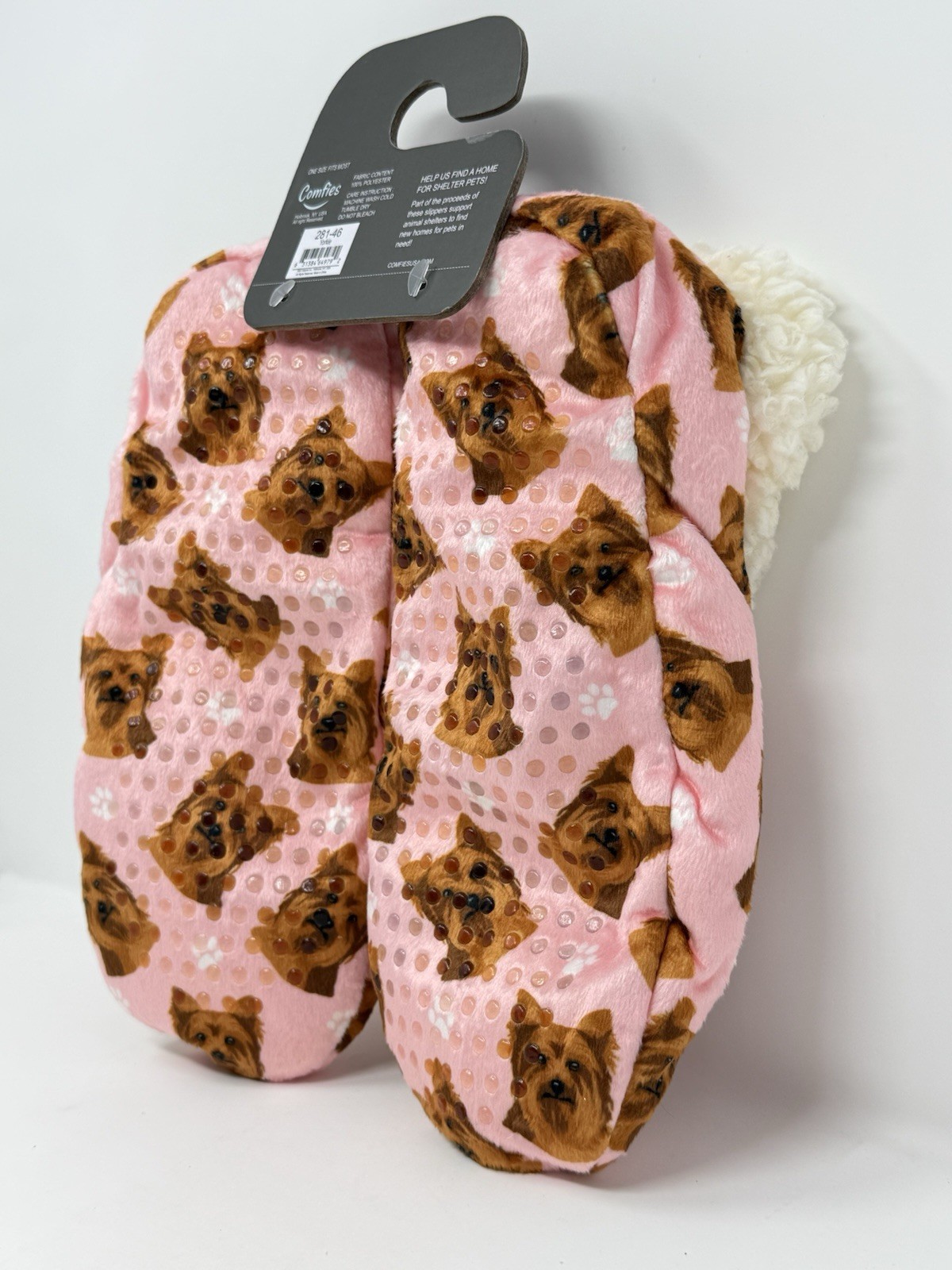 Comfies Womens Yorkie Dog Slippers Sherpa Lined Booties Brand New With Tags!