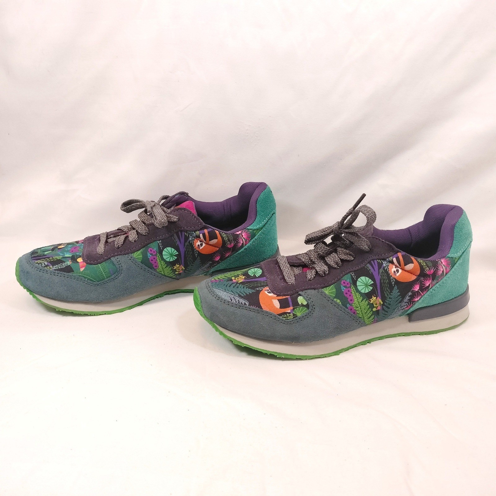 Inkkas Bahia Jogger Sneakers; Sloth Toucan Jungle Print Suede Low Top Lace Up