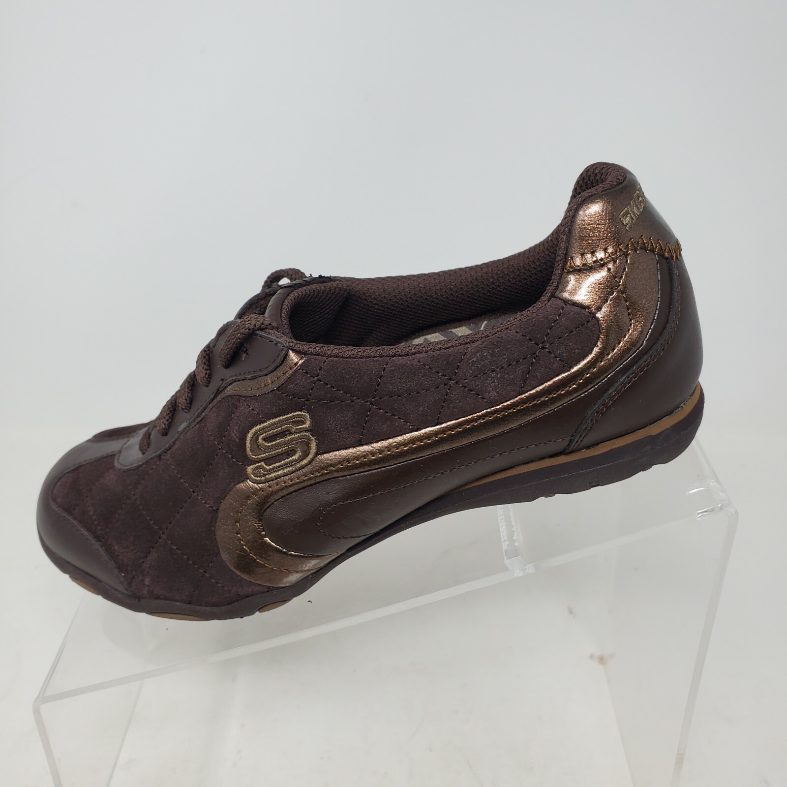 SKECHERS Womens SHOES Sz 7 Athletic Stretch leather Synthetic 21853 Brown