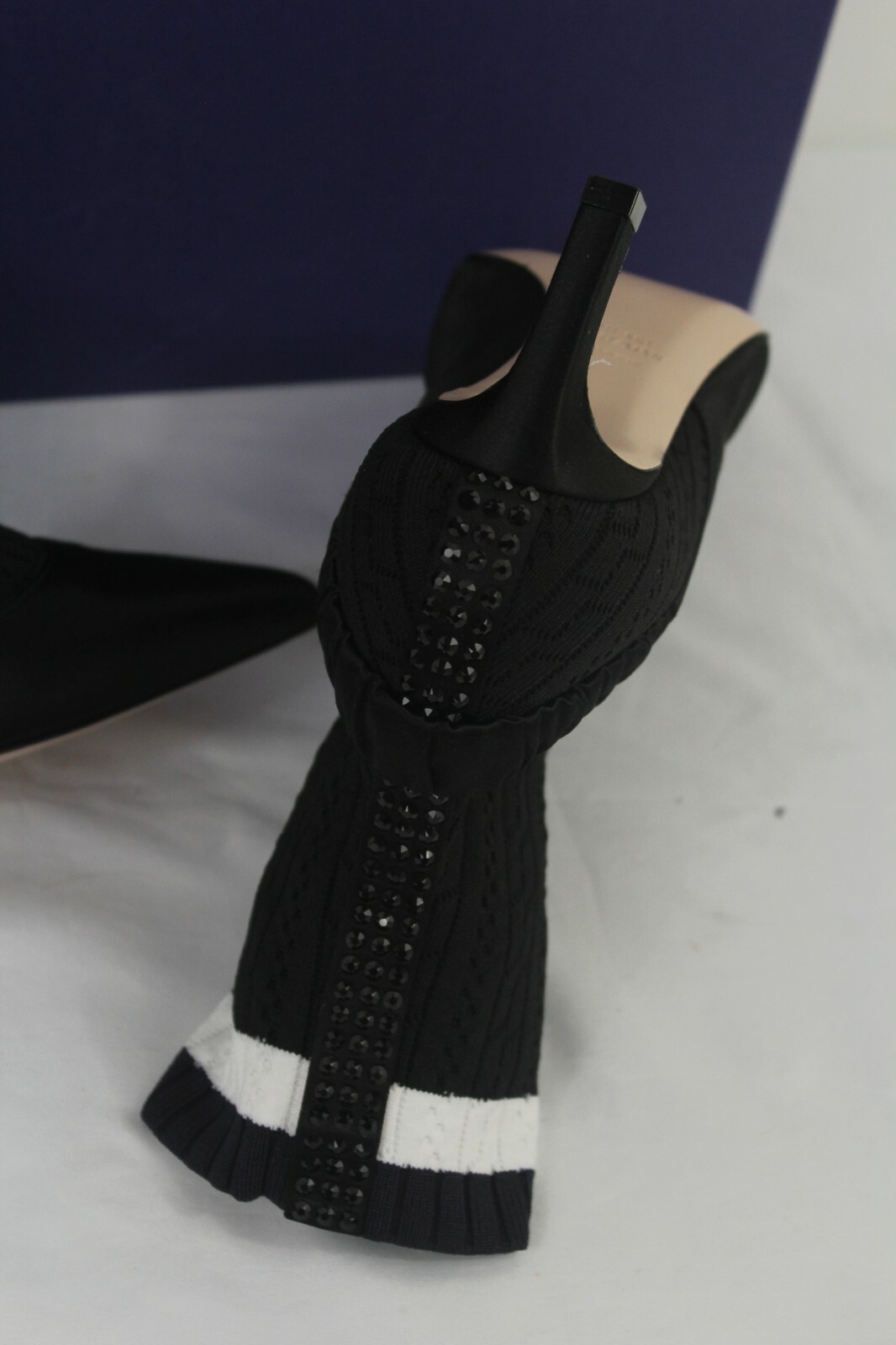 Stuart Weitzman Black Bling Rhinestone Silk Satin Sock Pump Bootie Women’s 37/ 7