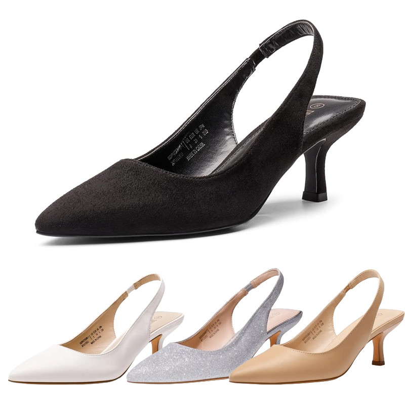 Women Slingback Pumps Low Kitten Heel Pointed Toe Wedding Dress Shoes NEW