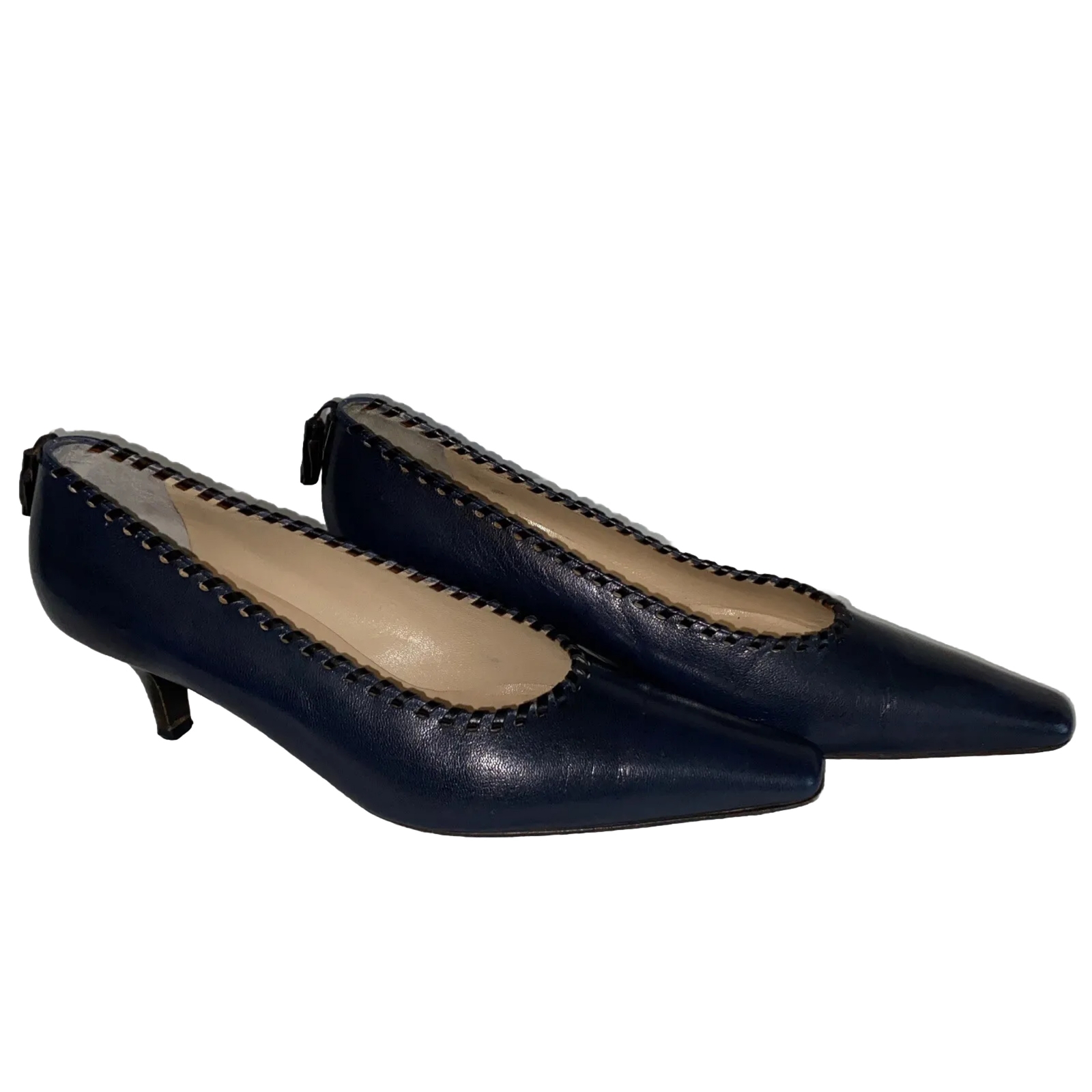 P. VERDI Women’s Shoes Paris Navy Leather 39 or 8.5 Lacing Tassels Low 2” Heels