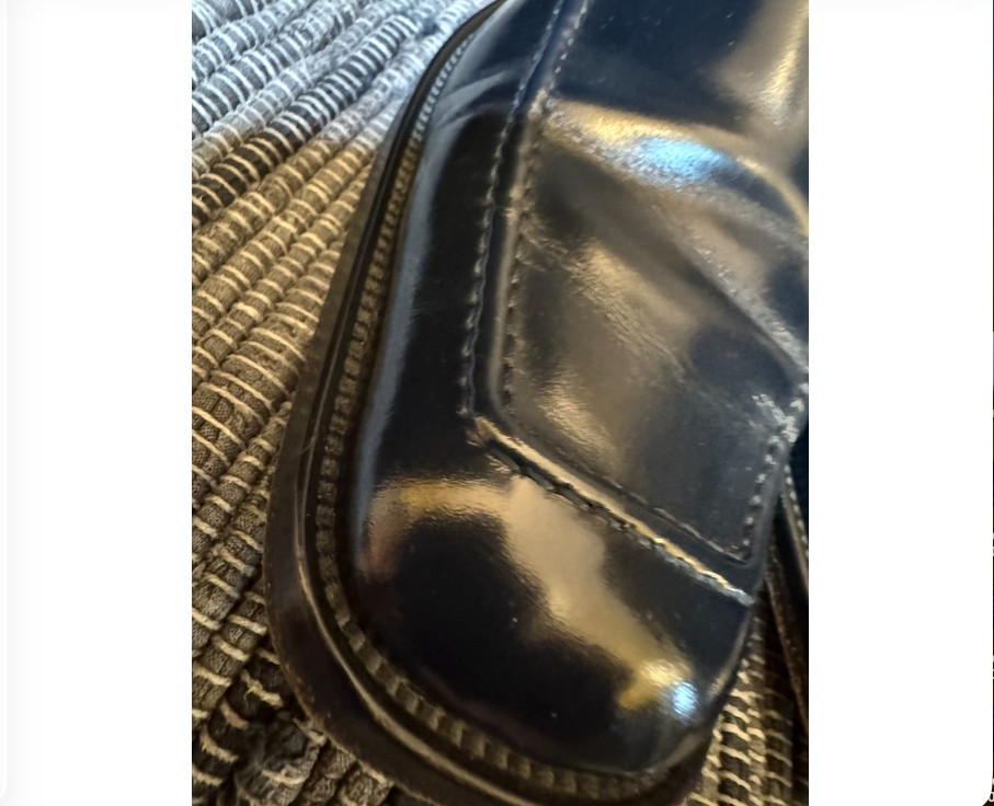 Vtg VIA SPIGA, Navy Patent Leather, Block-heeled Loafer Sz US 9B