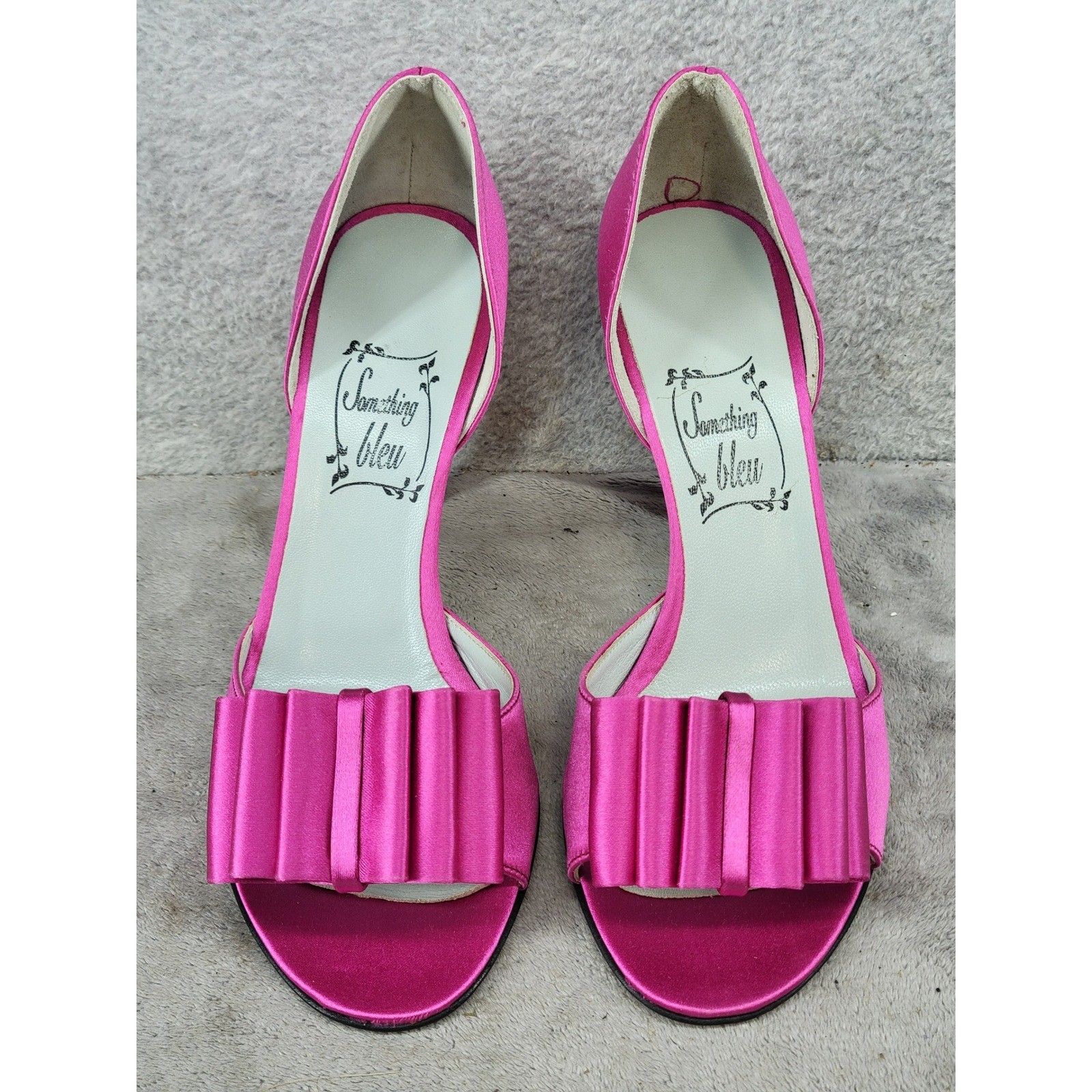 Something Bleu Cara Fuschia Pink Satin Bow D’Orsay Peep Toe Heels Made in Italy