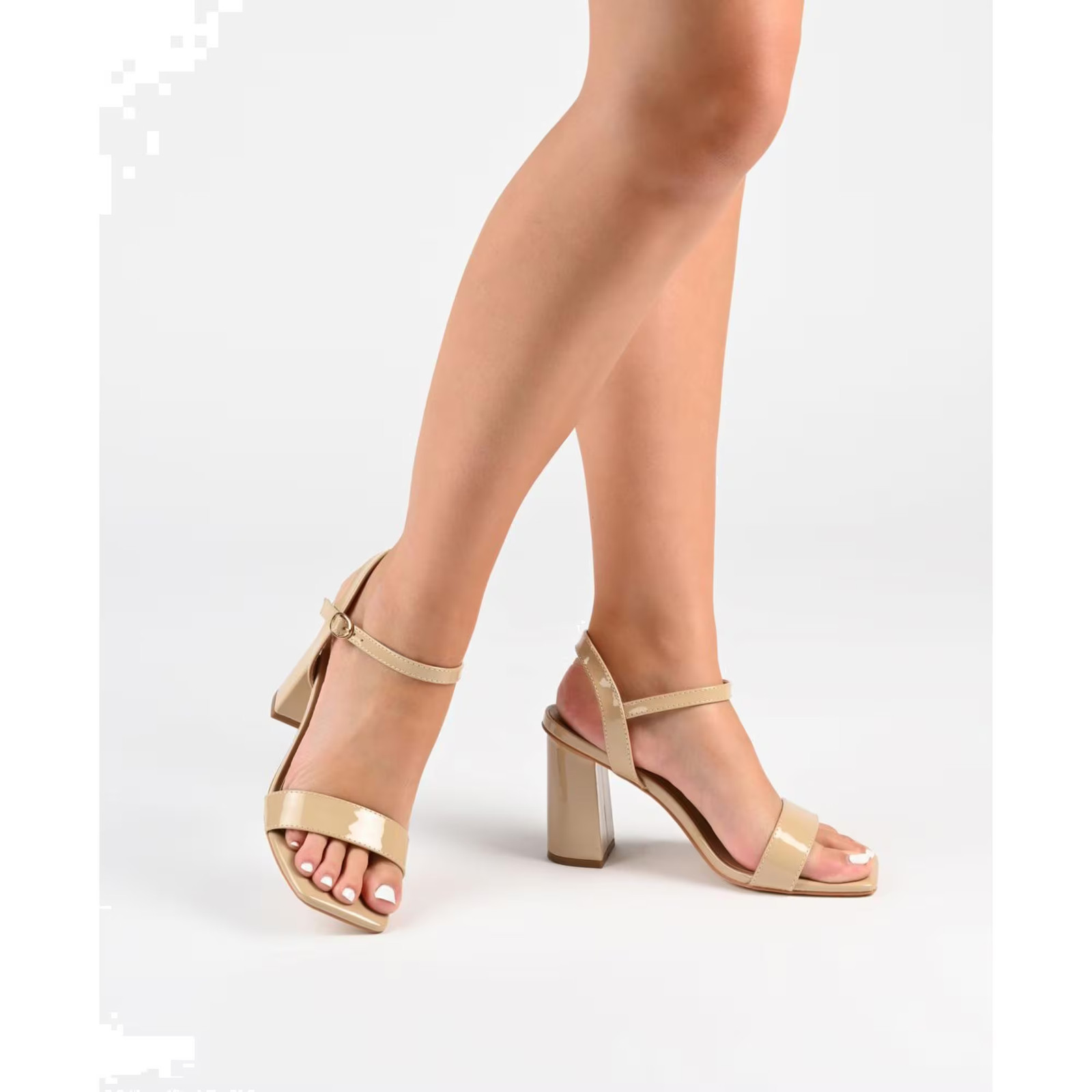 Journee Collection Tivona Square Toe Block Heel Dress Sandals Black Patent