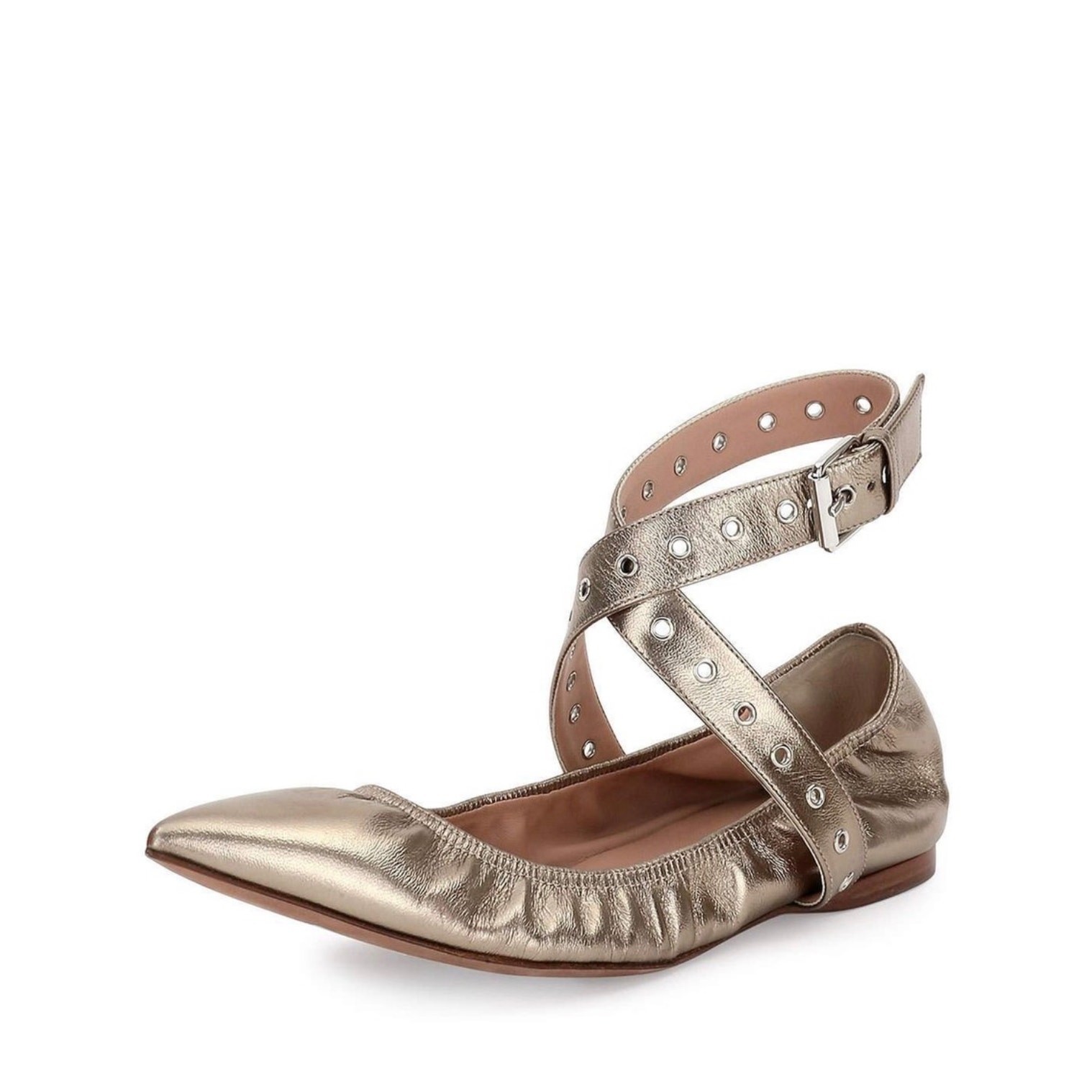 Valentino Garavani Love Latch Metallic Leather Point Toe Flats – EU40 US 9-9.5