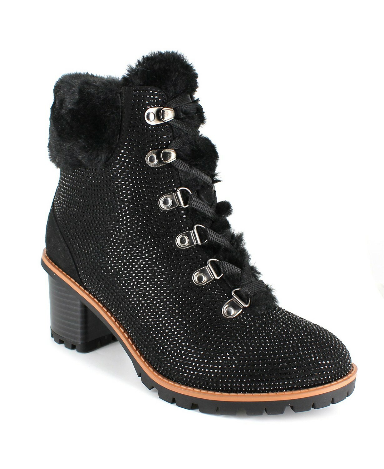 Nanette Lepore Womens Anais Heeled Hiker Booties~Sparkle~Black~NIB!! Size 8.5 US