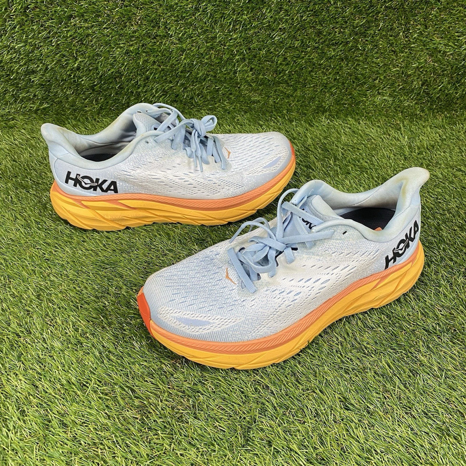 Hoka One One Clifton 8 Women’s Running Shoes Size 9.5 D Summer Song Blue/Orange