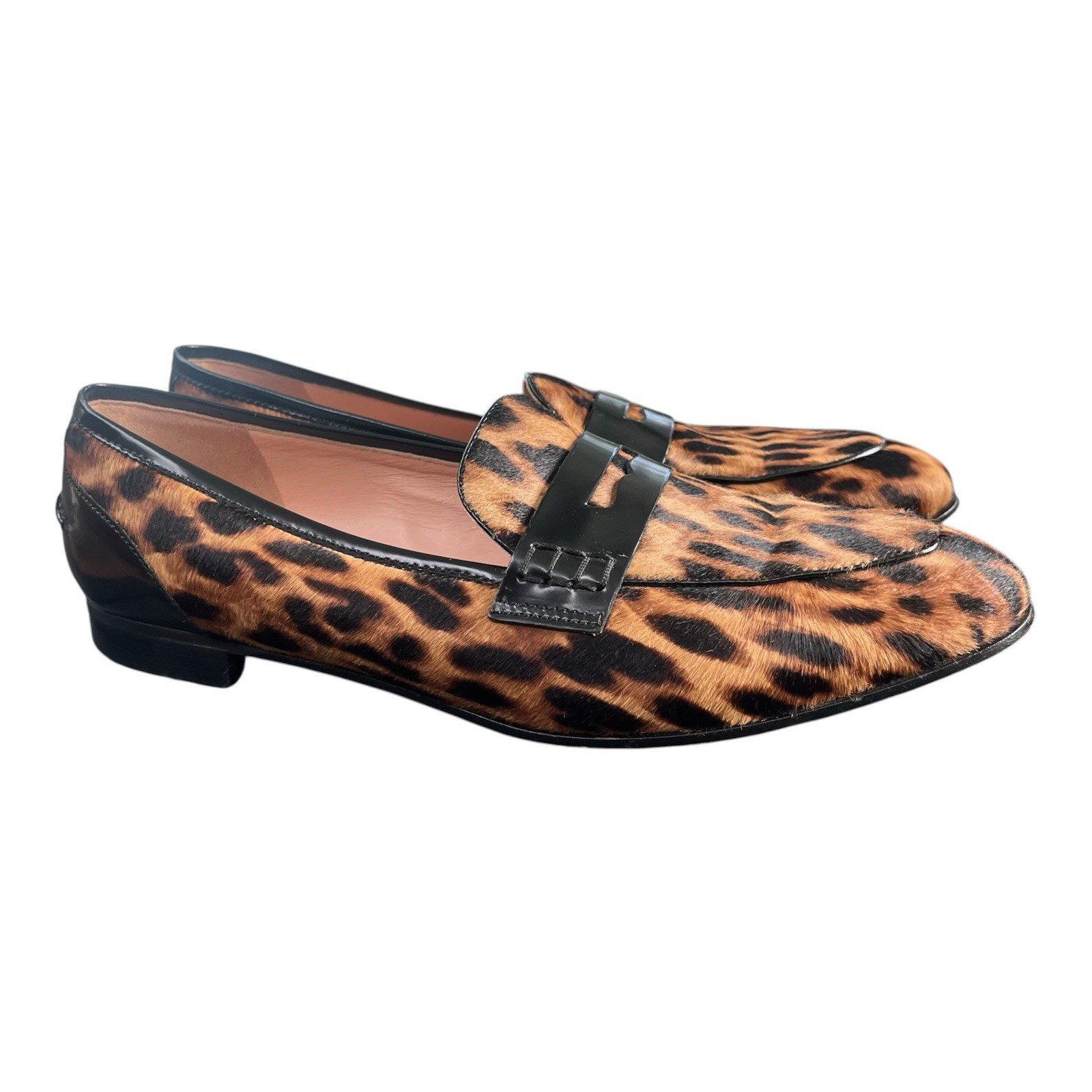 J.Crew Academy Penny Loafers Leopard Calf Hair Leather Slip On Women’s Sz 9.5