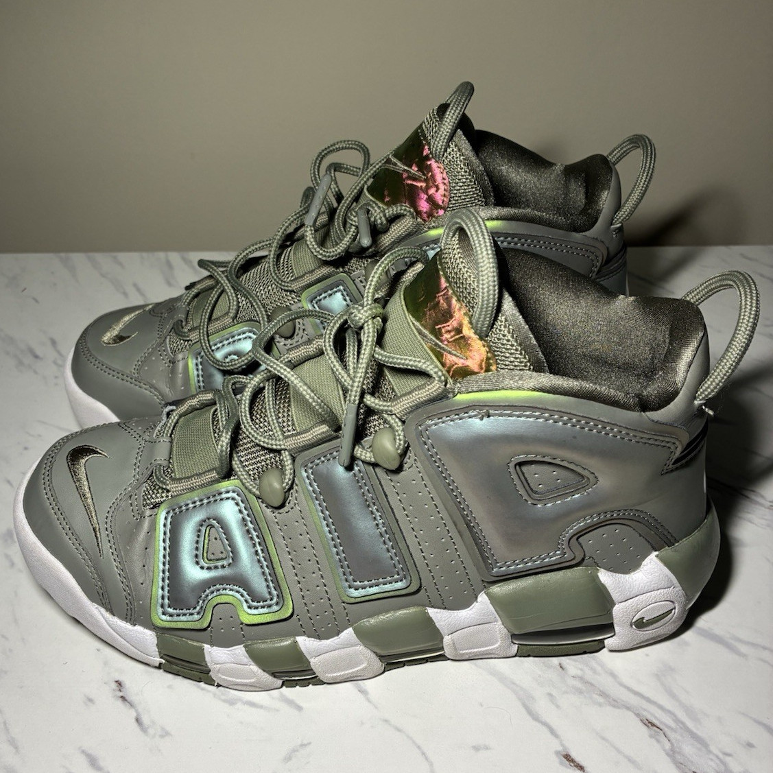 Nike Air More Uptempo men’s mid top sneakers gray green white