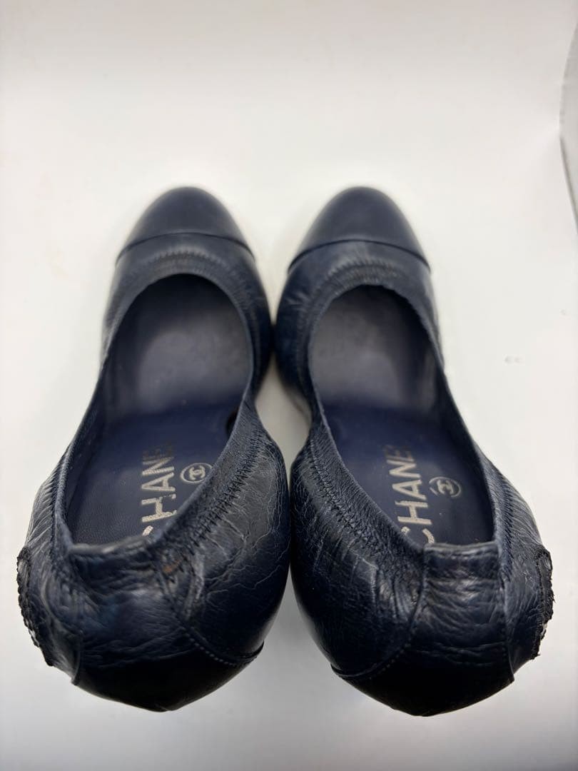 CHANEL Leather Pumps Navy 22.5cm G26185 Classic Coco Mark Design