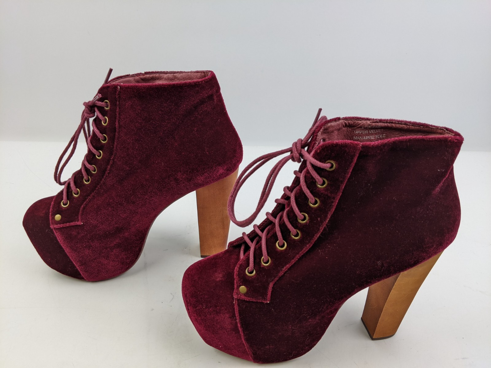 Jeffrey Campbell Havana Last 7M Lita Platform Heels Ankle Velvet Boots Burgundy