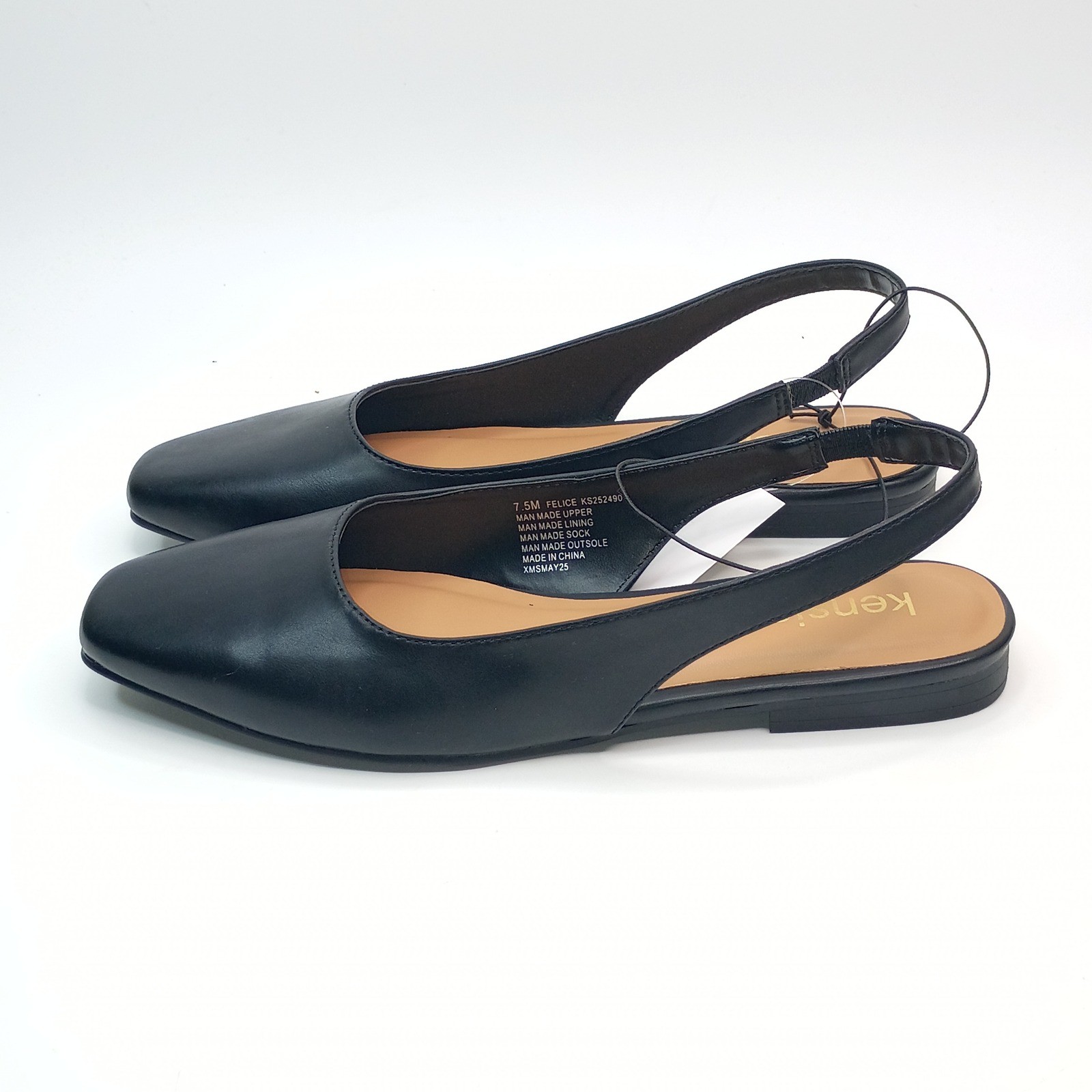 Kensie Felice Slingback Flat Women Size 7.5 Black Faux Leather KS252490