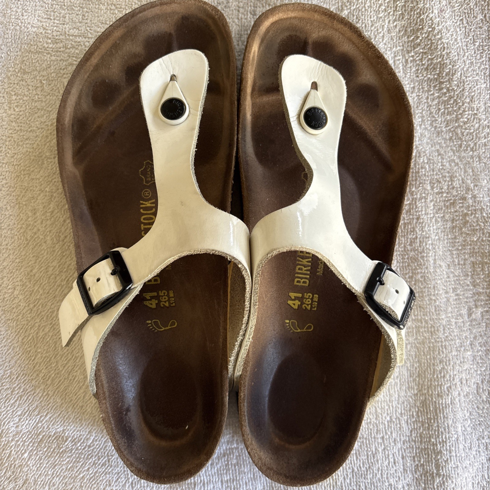 Birkenstock Gizeh White Patent (real) Leather Thong Sandal 41R regular wide