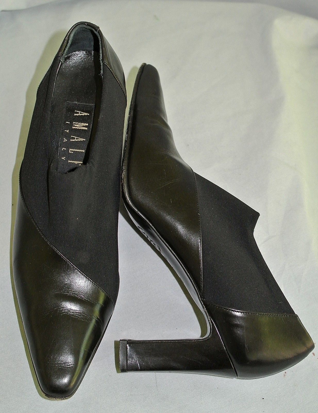 Amalfi Black Stretch Fabric & Leather Slip On 3 1/8″ Heel Shoe-7-made in Italy