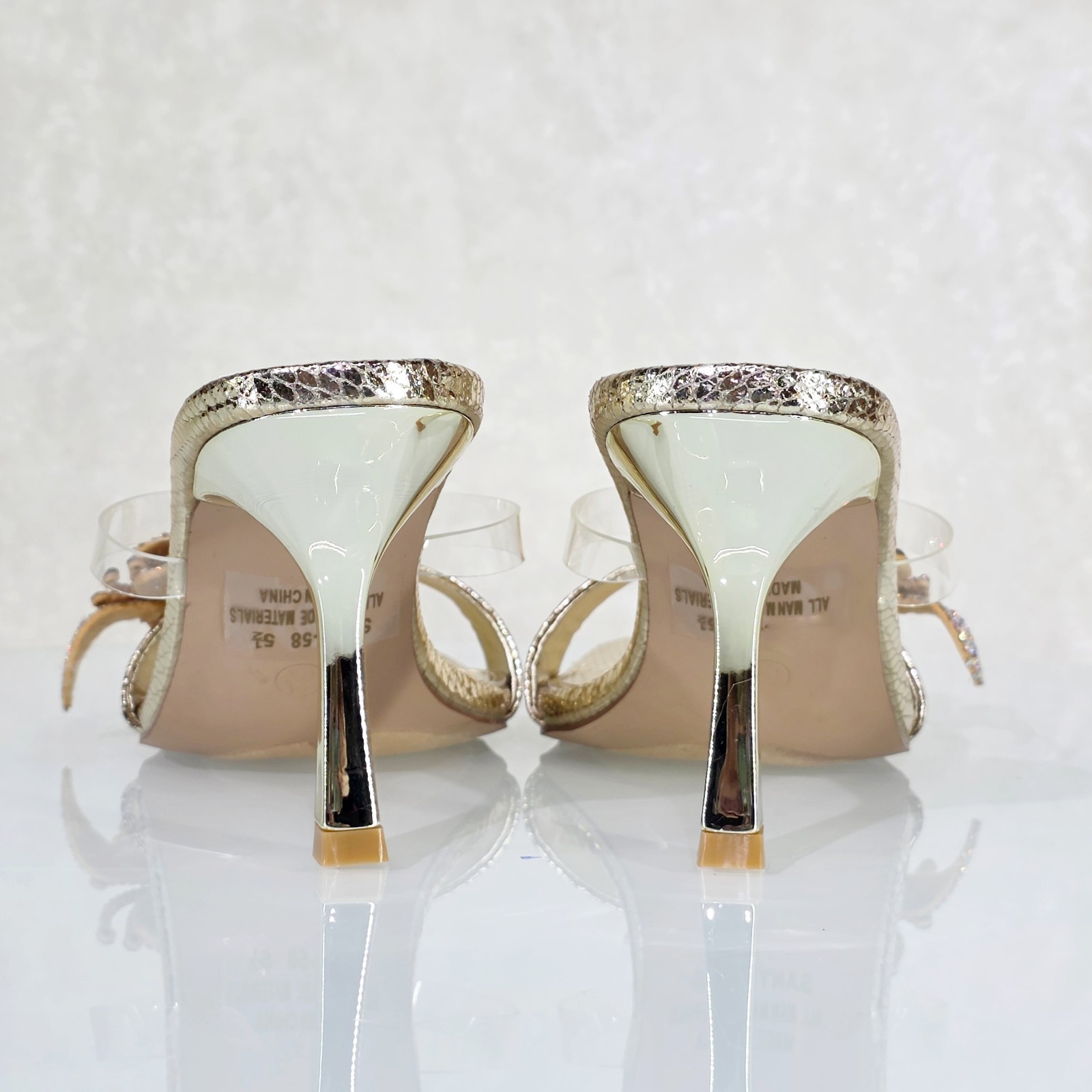 Lily Rhinestone Flower Gold Slip On 3.25″ Heel Casual Evening Party Shoes