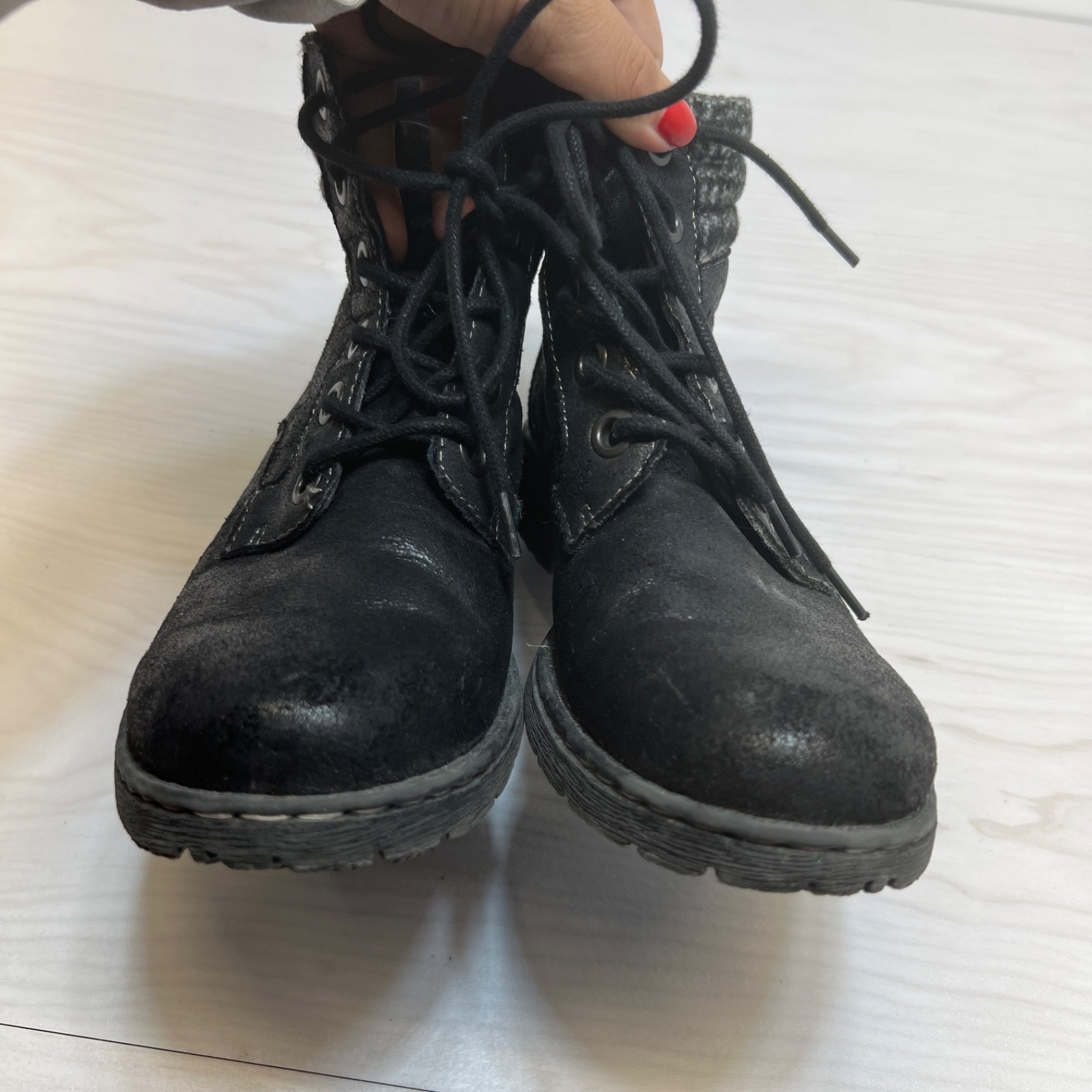 BOC Born Concept Combat Boots Women’s 6 M Shimmer Black Lace Up Block Heels Zip