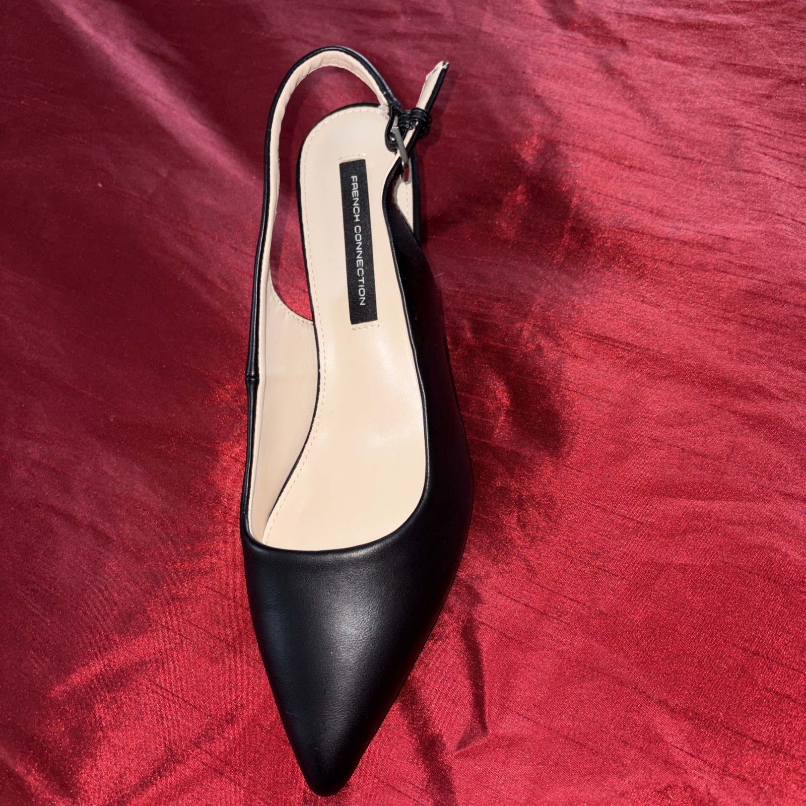 French Connection Solid Black Pointed Toe Slingback Kitten Heels Sz 8