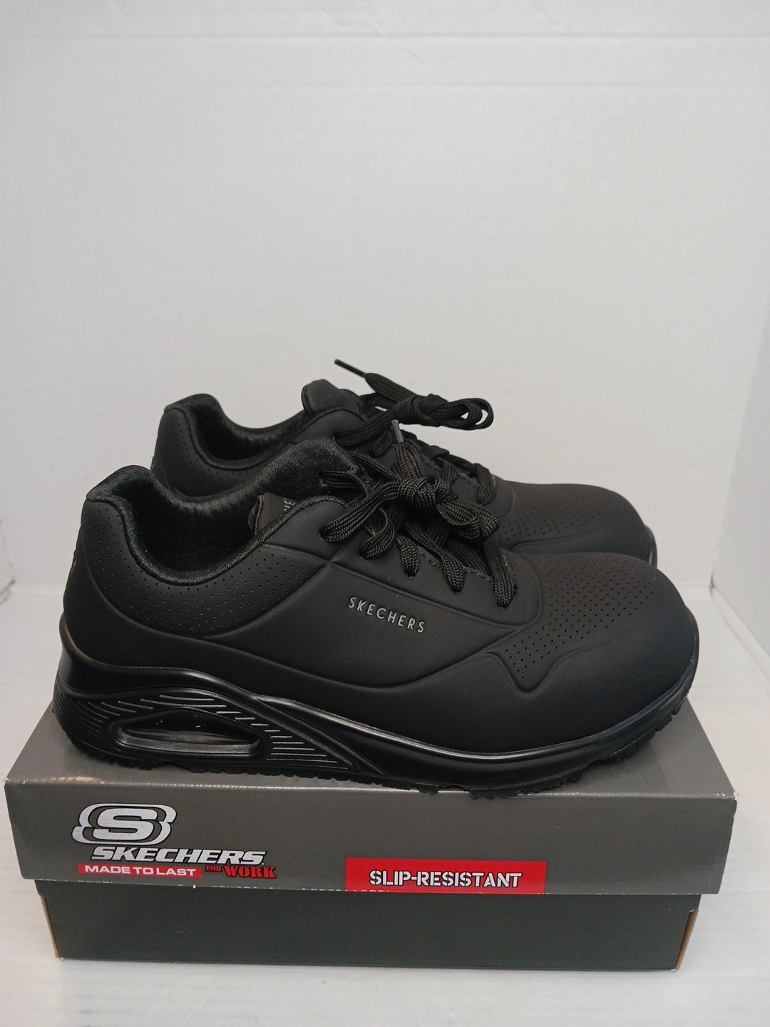 Skechers Work Women Sz 7 Slip Resistant Wide Fit Uno Black Shoes SEE DESCRIPTION