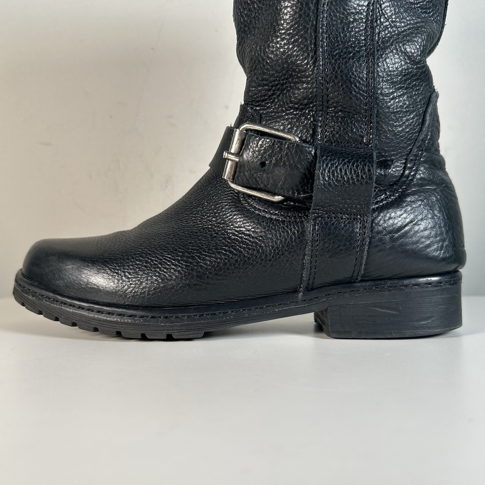 Y2K Steve Madden Black Leather Buckle Moto Combat Ankle Boots Women’s 6.5
