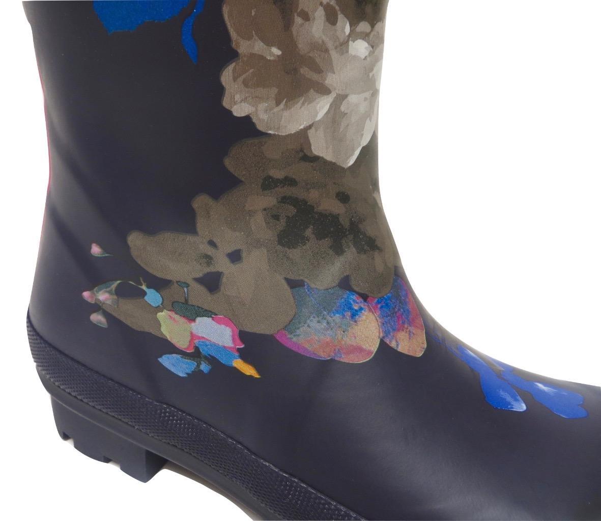 New NIB Joules Navy Blue Pink Floral Rubber Molly Mollywelly Rain Boots Rainboot