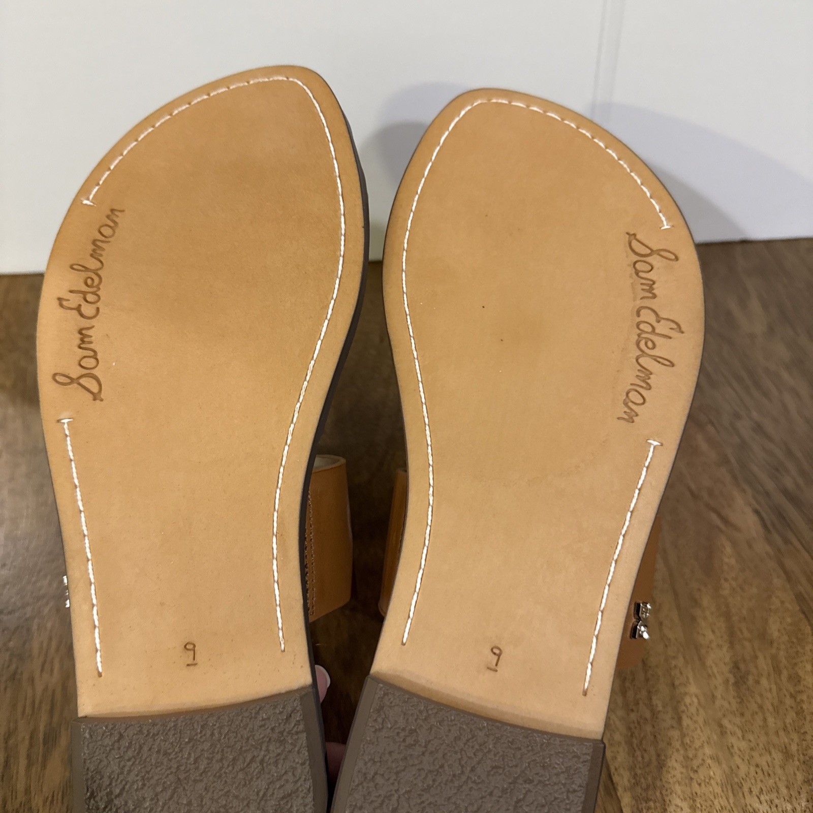 Sam Edelman Gorgene Women’s Brown Leather Slide Sandals Strappy Toe Ring 9M