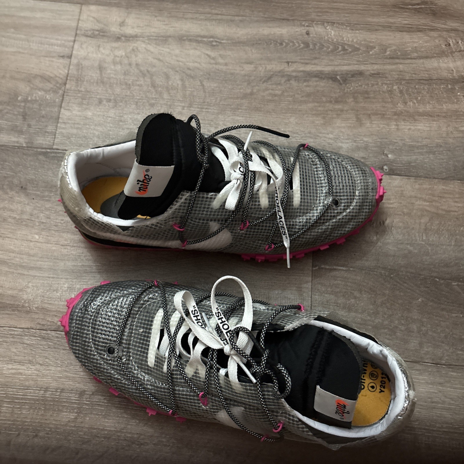 NIKE OFF-WHITE x WAFFLE RACER FUCHSIA Cd 8180 001 SIZE 15.5 Pre-owned