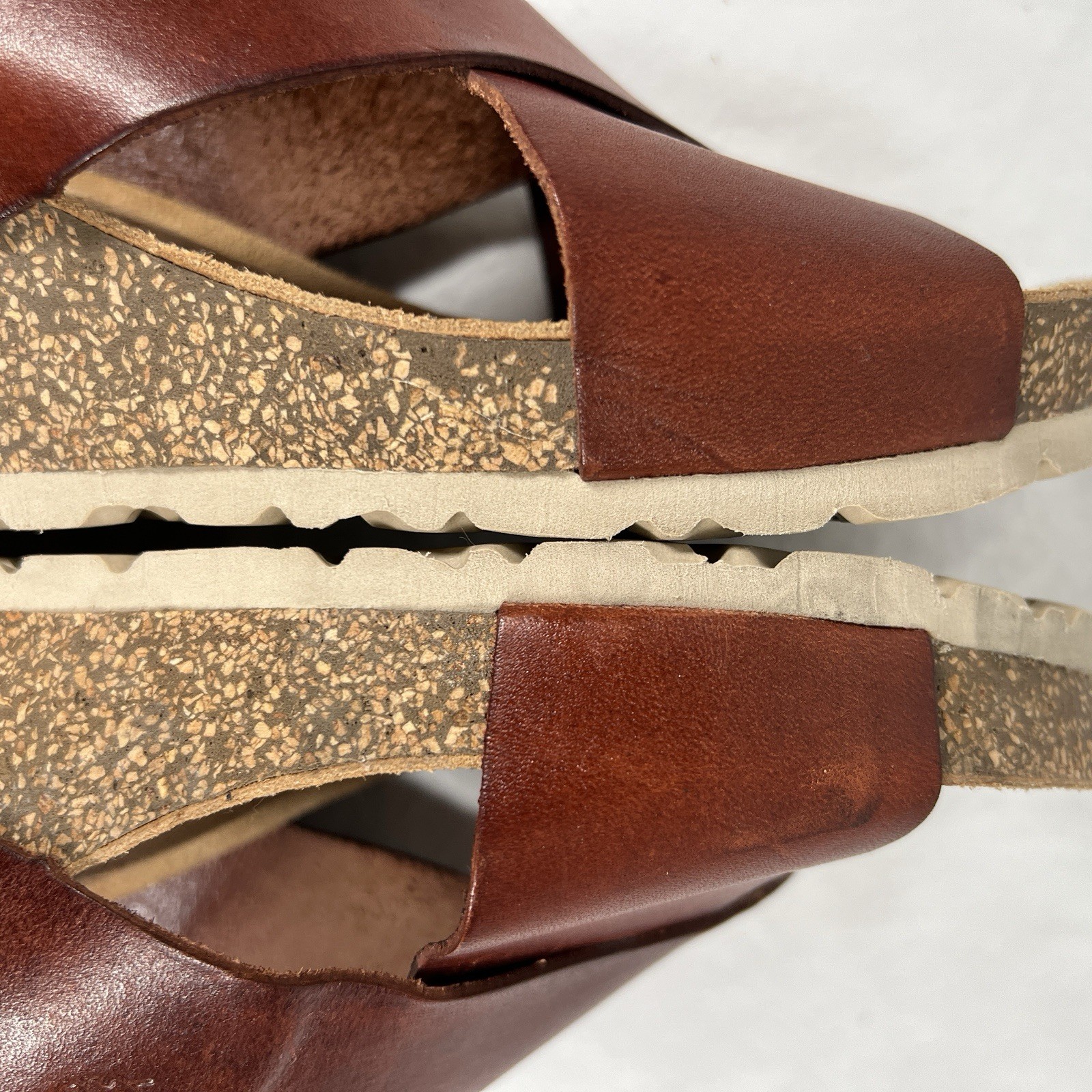 Yokono Spain Brown Leather Platform Slide Sandals Sz. 8 Minimalist Boho