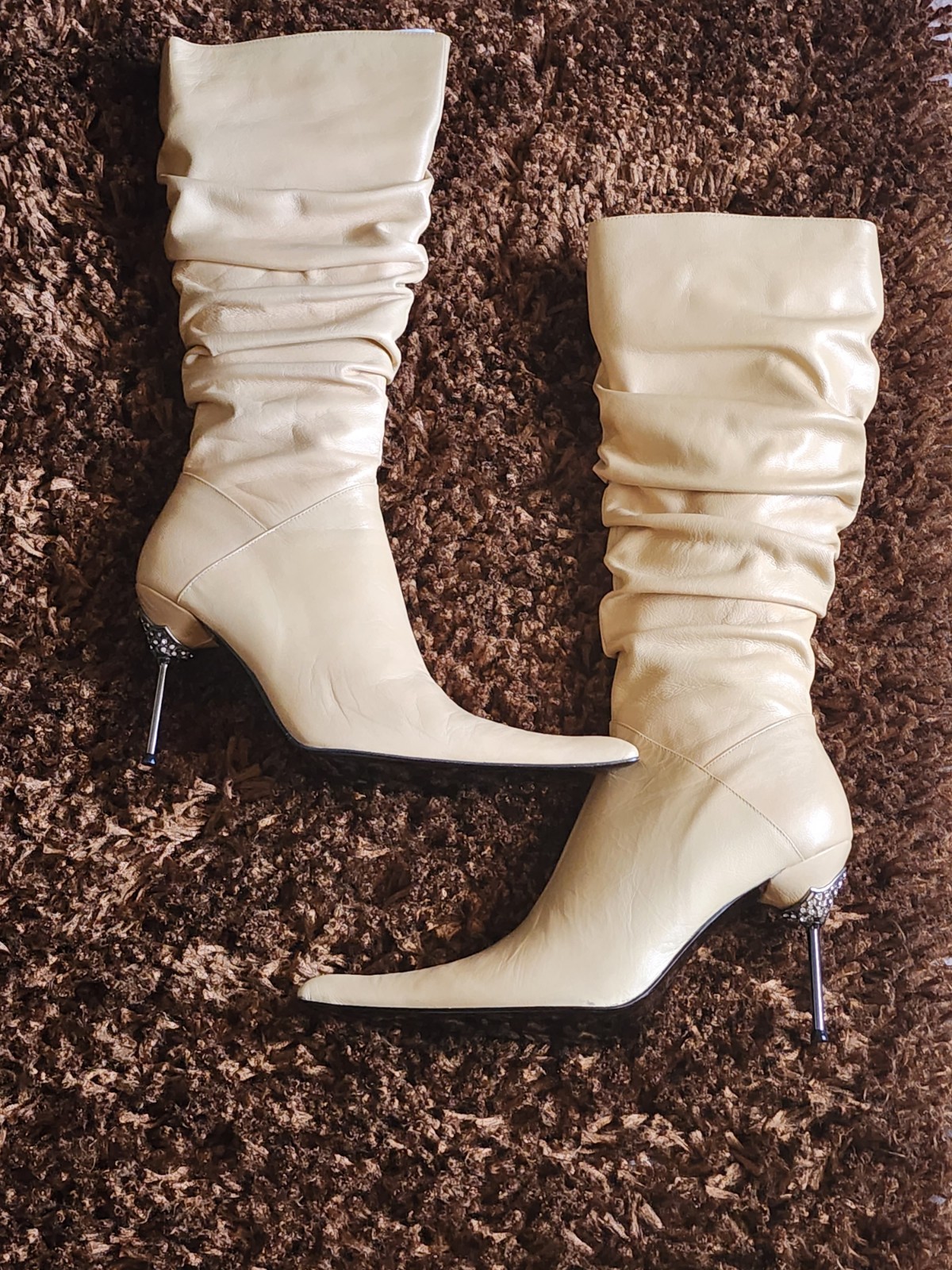 NIB BRONX – Champagne (metallic) LEATHER Pointed Toe Stiletto Boots