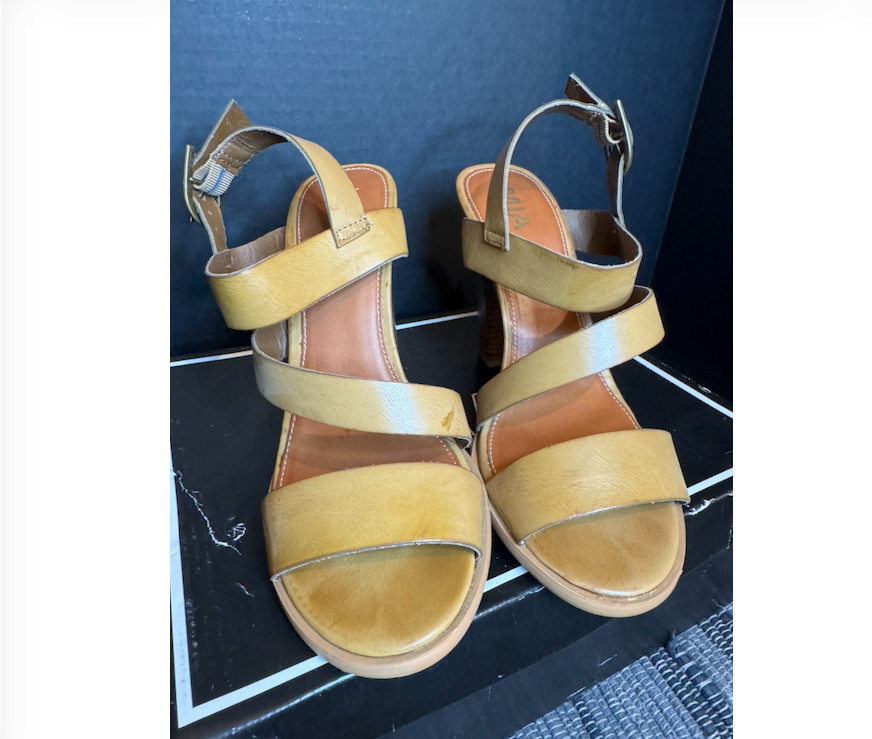 MIA Women’s Irris Tan Faux Leather Strappy Sandal w/ 4.25″ heel, Size 8.5 M