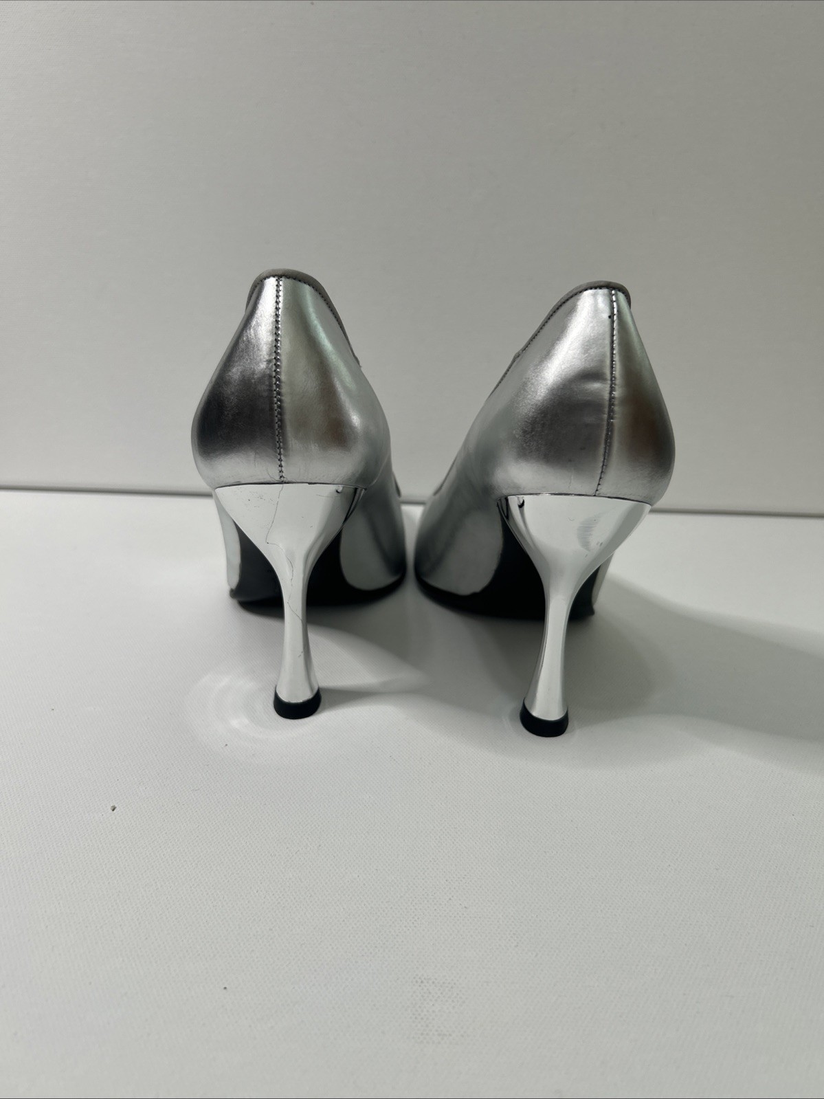Dolce & Gabbana Silver Spool Heels 36.5 Specchio Argento with Box and Dust Bag