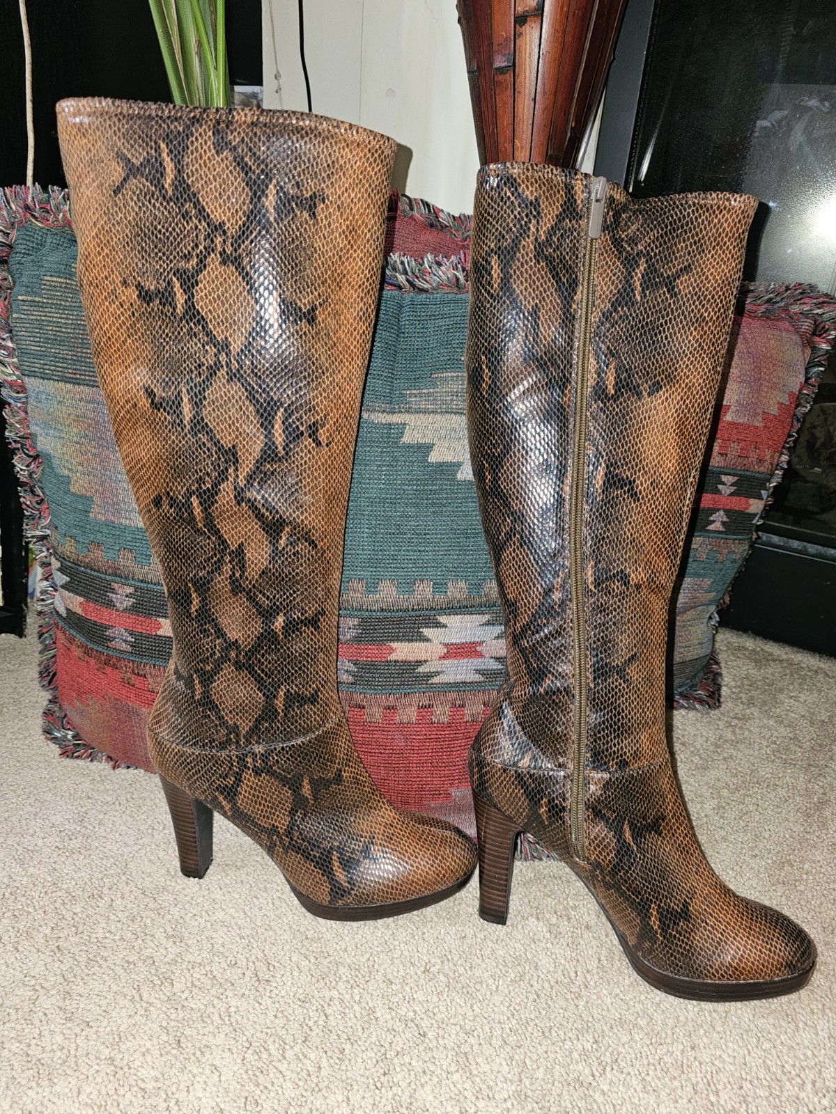 Never Worn. Impo Stretch Ontic Snakeskin Knee High Boots. **Read Description**
