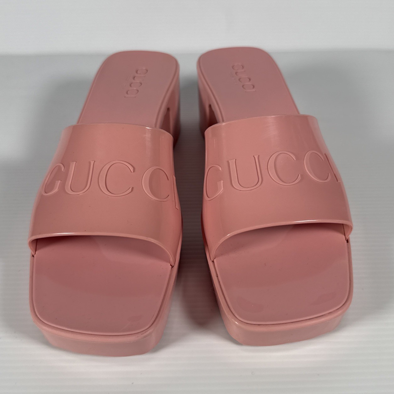 GUCCI PINK RUBBER SLIDES- 7 1/2-8 sandals