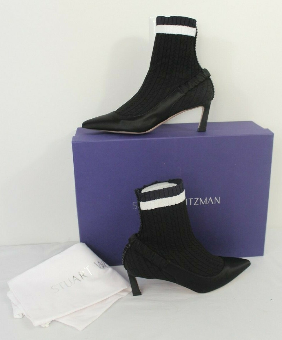 Stuart Weitzman Black Bling Rhinestone Silk Satin Sock Pump Bootie Women’s 37/ 7