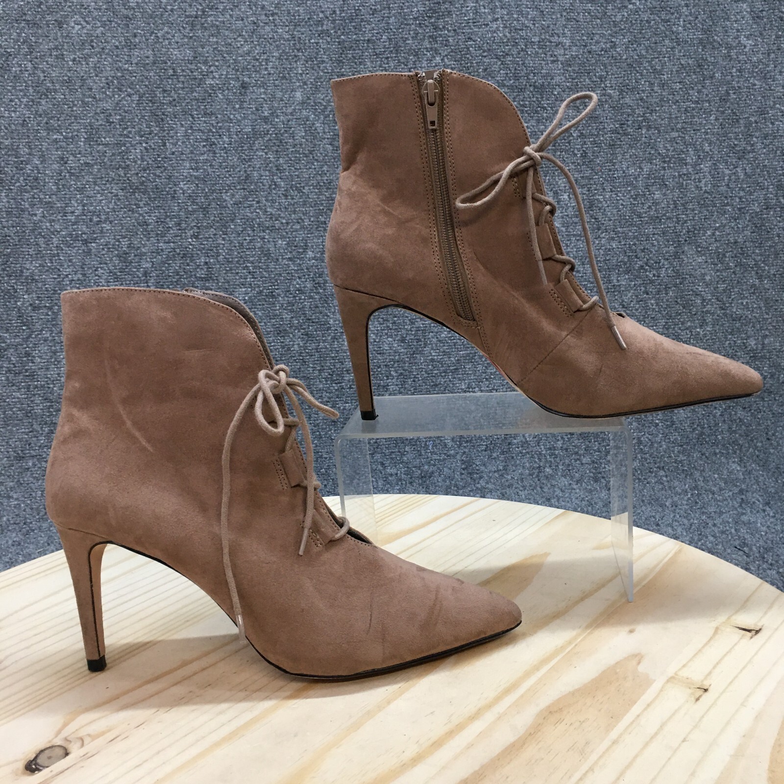 XOXO Boots Womens 10 M Tatum Lace Up Zip Heels Pointed Ankle Bootie Brown Fabric