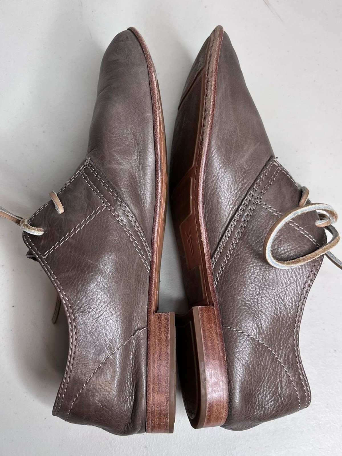 Frye Jillian Tumbled Leather Taupe Lace-up Oxford Shoes Sz 9M